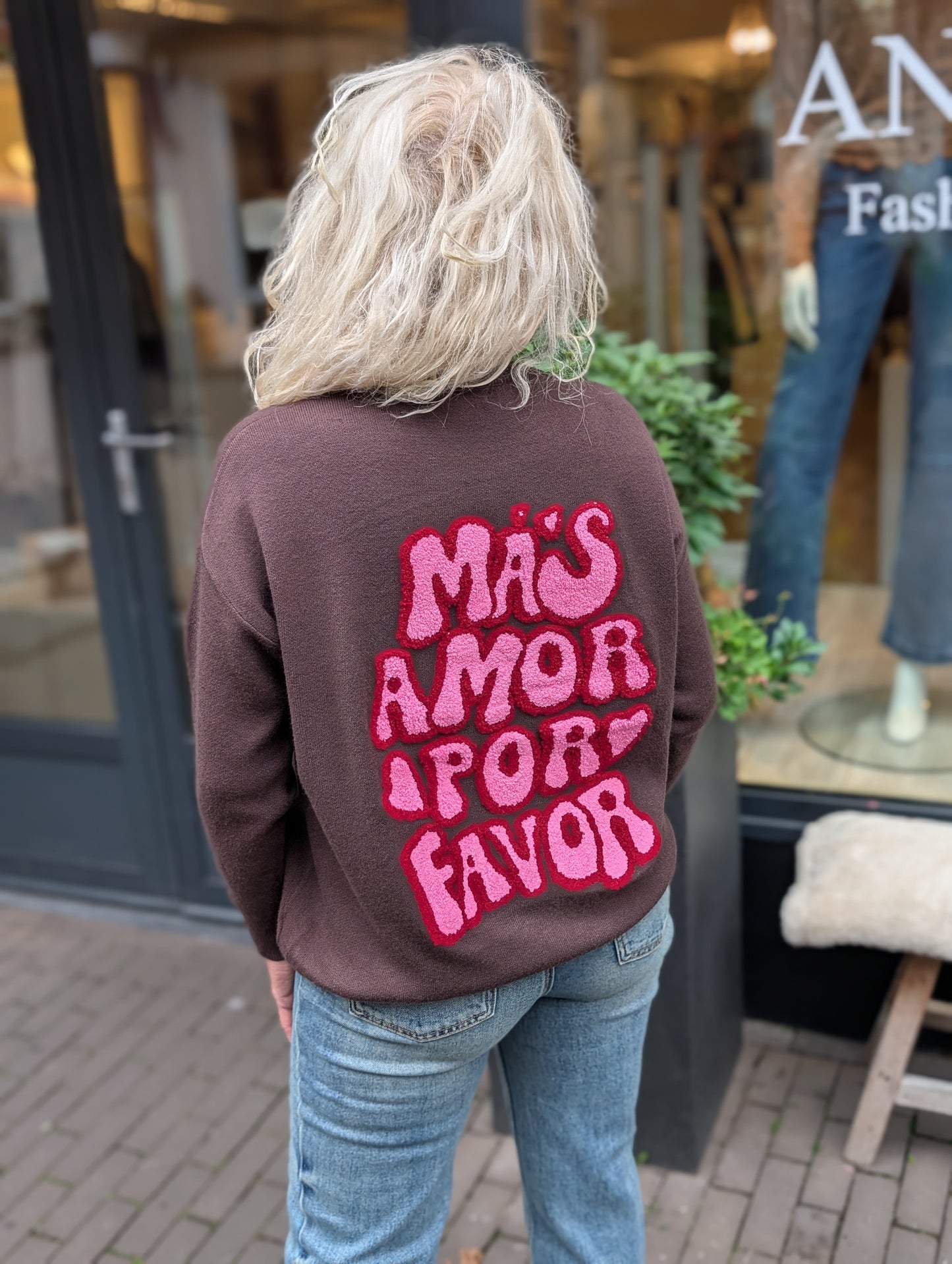 Amor por favor trui - Bruin/Roze