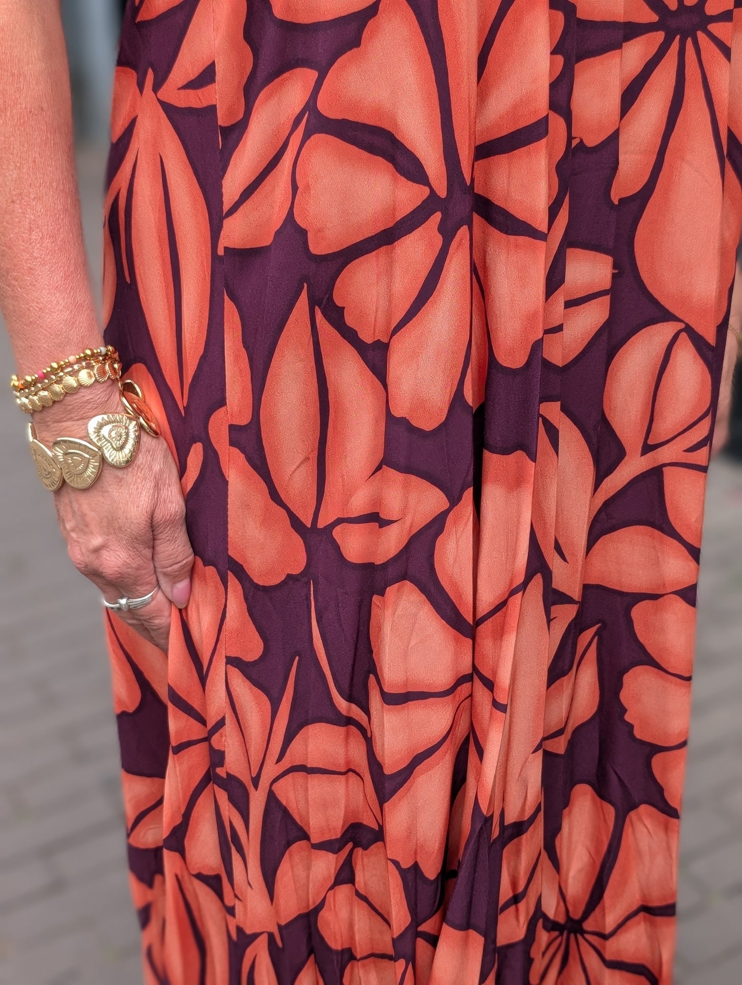 Aloha bloemen print maxi jurk - Oranje/Bordeaux