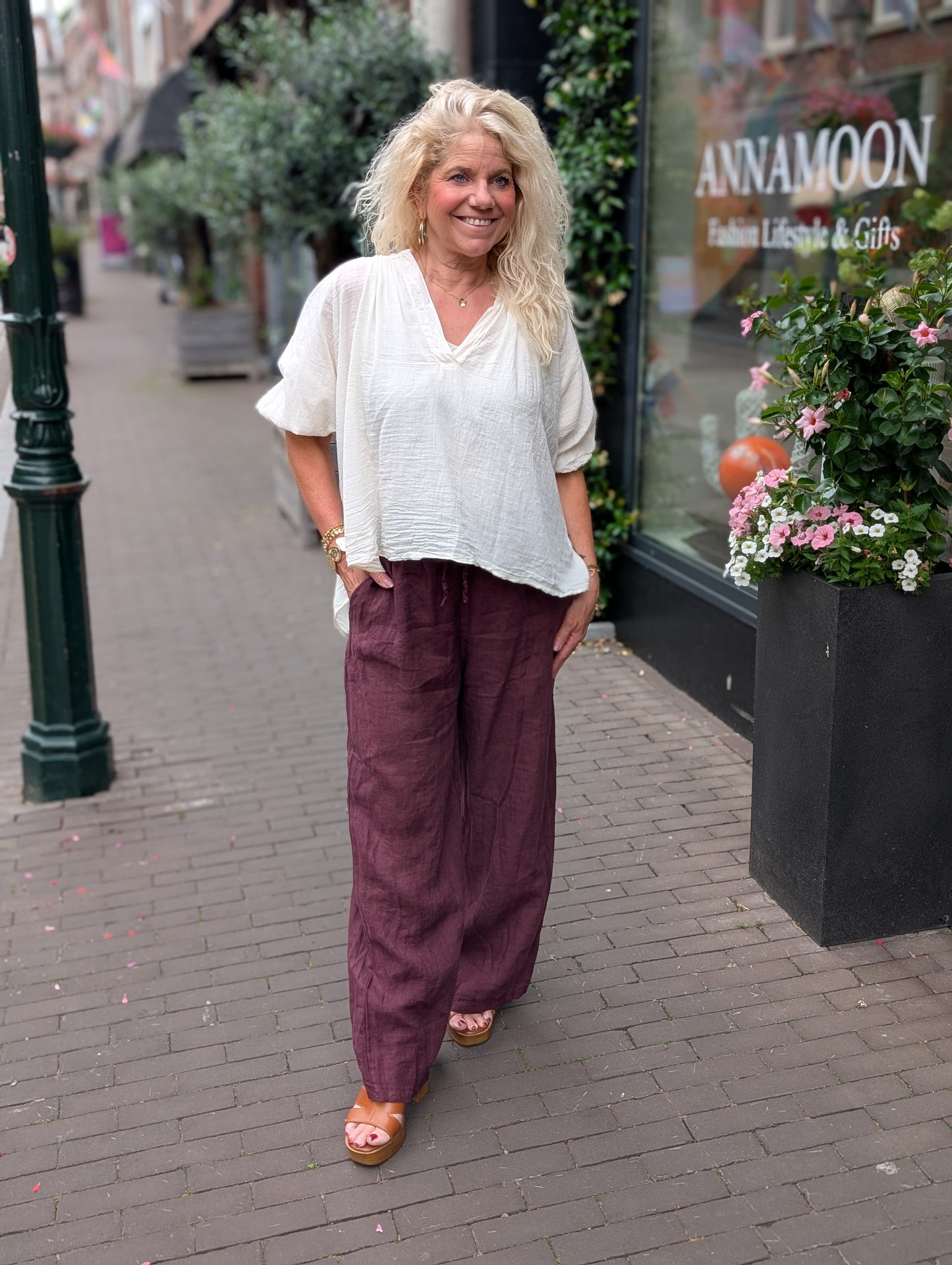 Luchtige katoenen blouse ballon mouw - Ecru