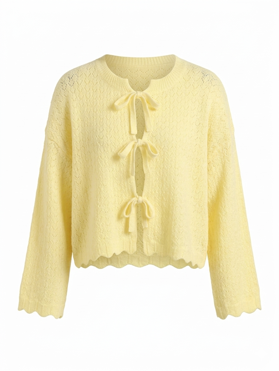 Pastel Pointelle Cardigan - Geel