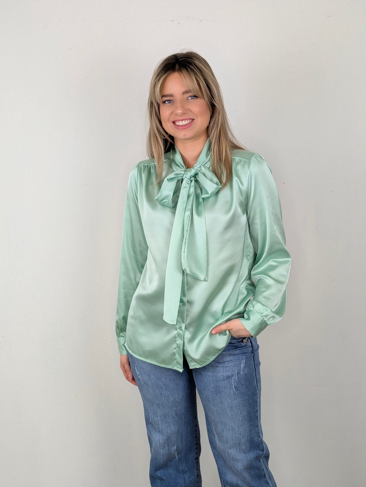 Vera silk strik blouse - Mint groen