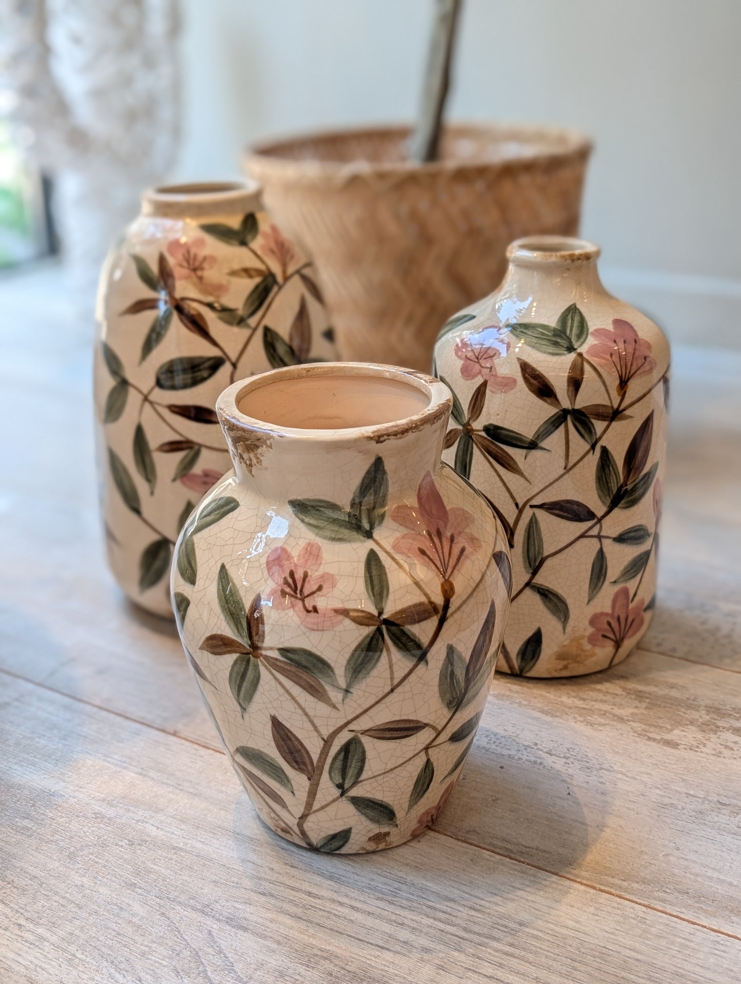 Karafvaas met ronde schouder 23 cm - Creme / groen / bruin / lila
