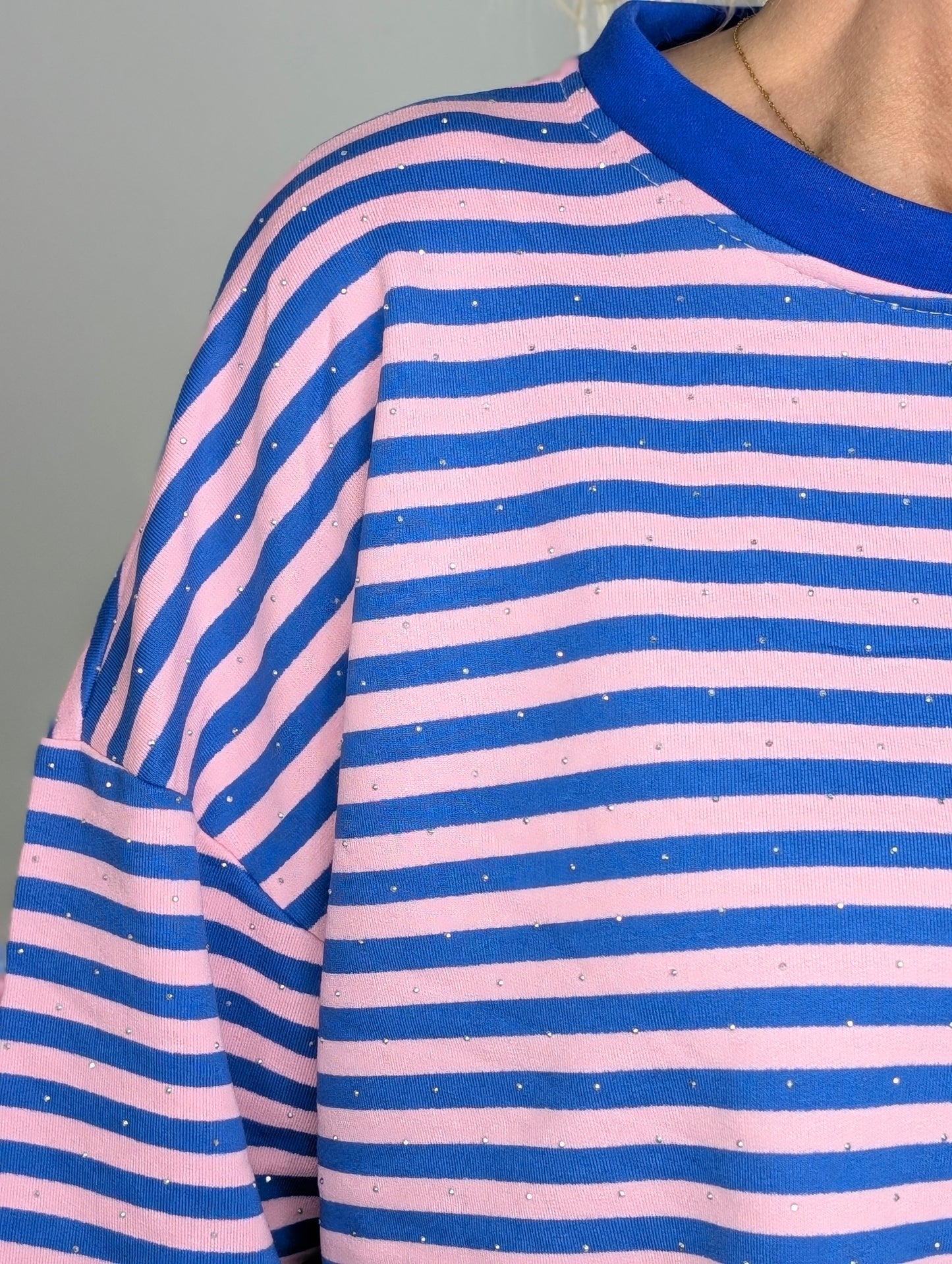 Gestreept shirt shimmer - Blauw / roze