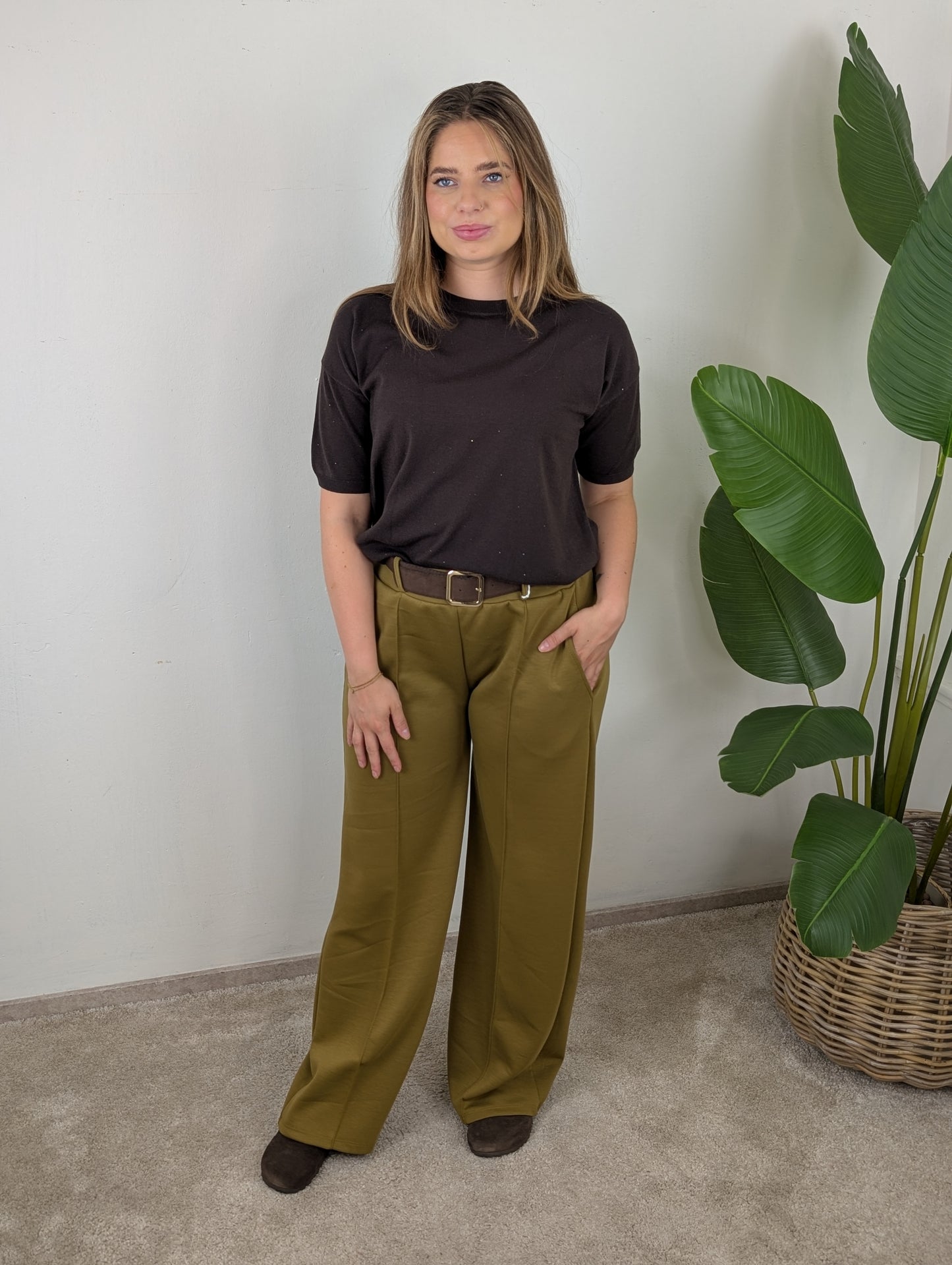Bayli chic comfort Broek met Riem - Pistache