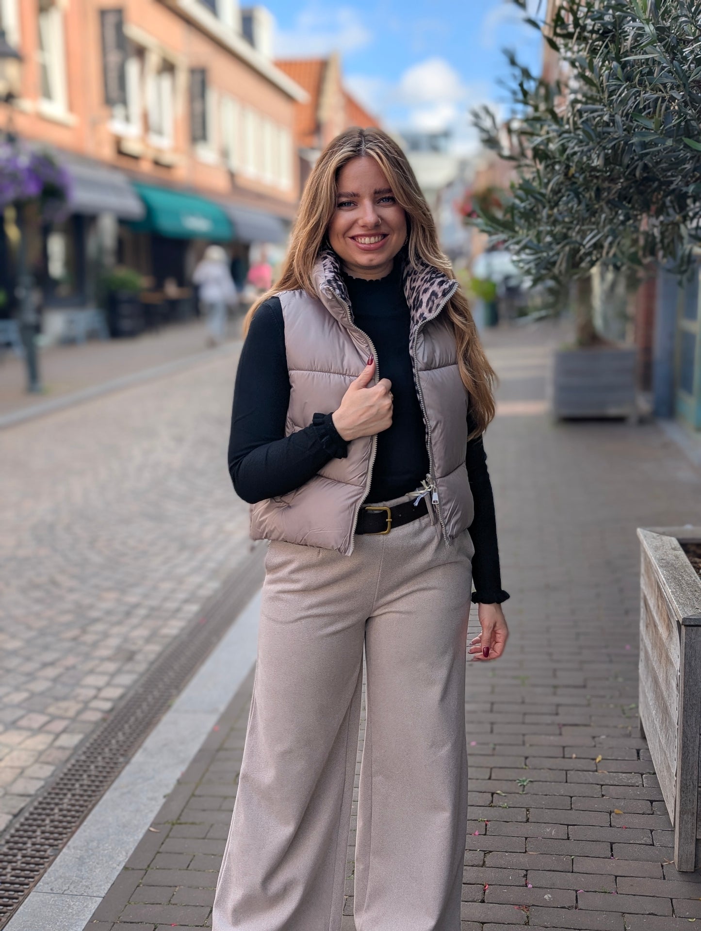Chels bodywarmer - Taupe/ panter
