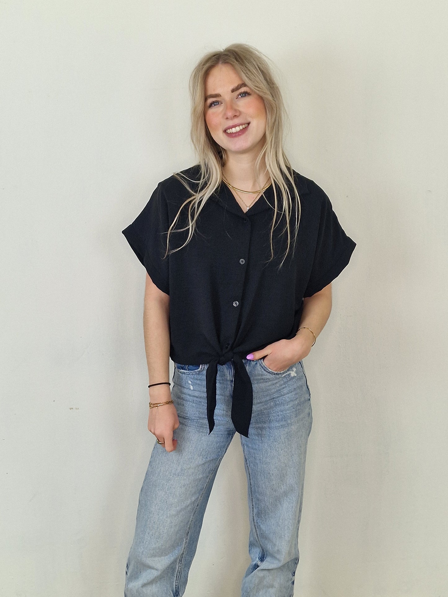 Nicole knoop blouse - Zwart