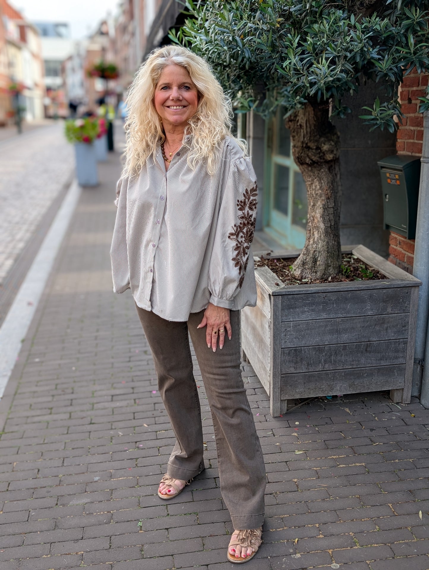 Blouse Hailey gestreept - Coffee