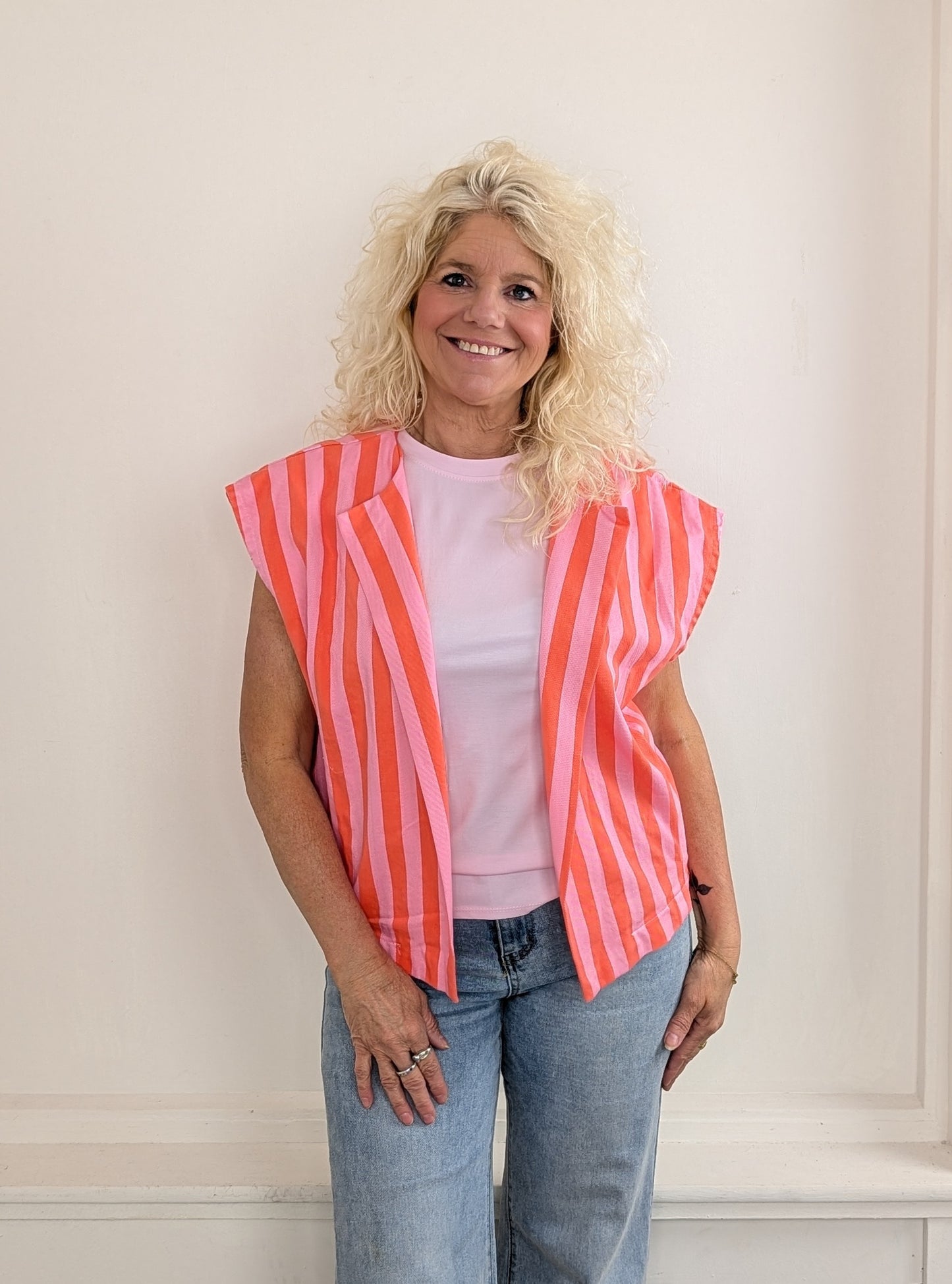 Lavia streep gilet - Orange/ roze