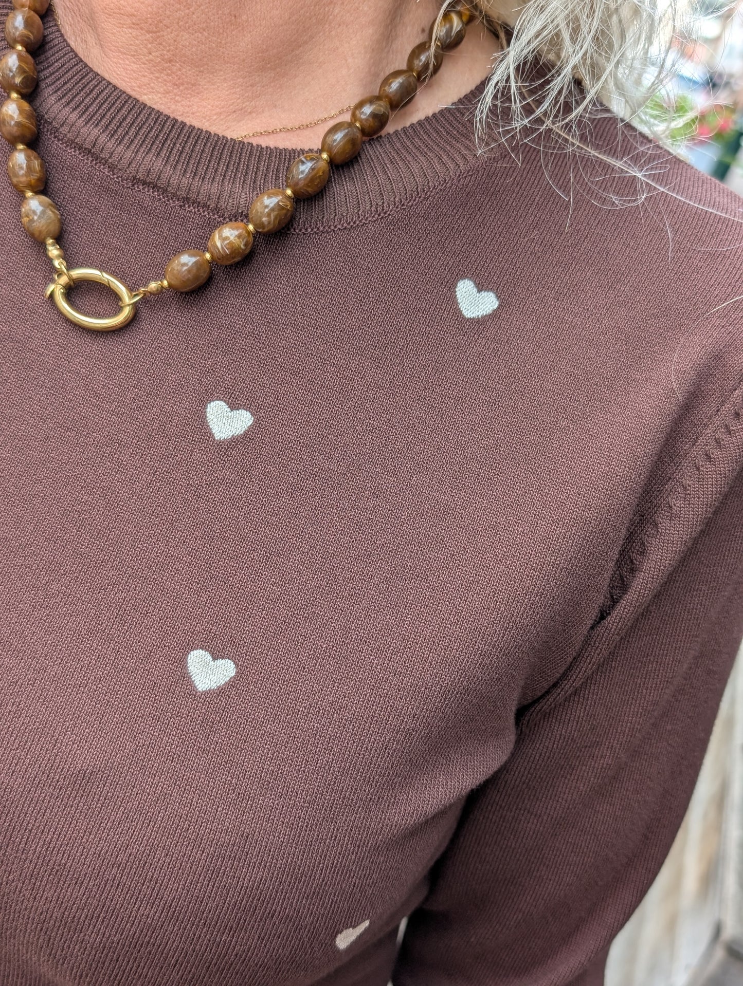 Nina trui met gouden hartjes - Bruin