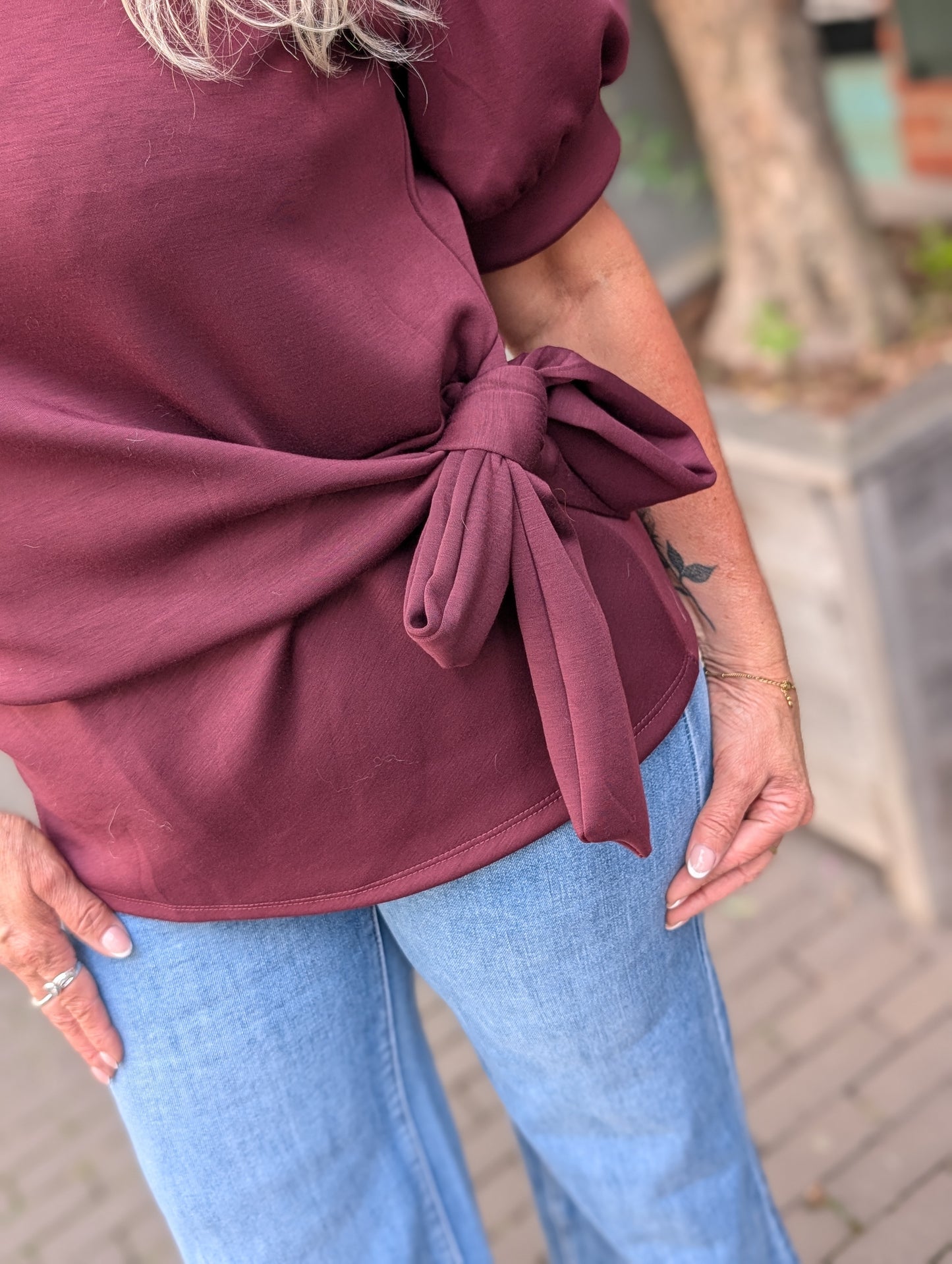 Lis strik shirt met pof mouw - Bordeaux