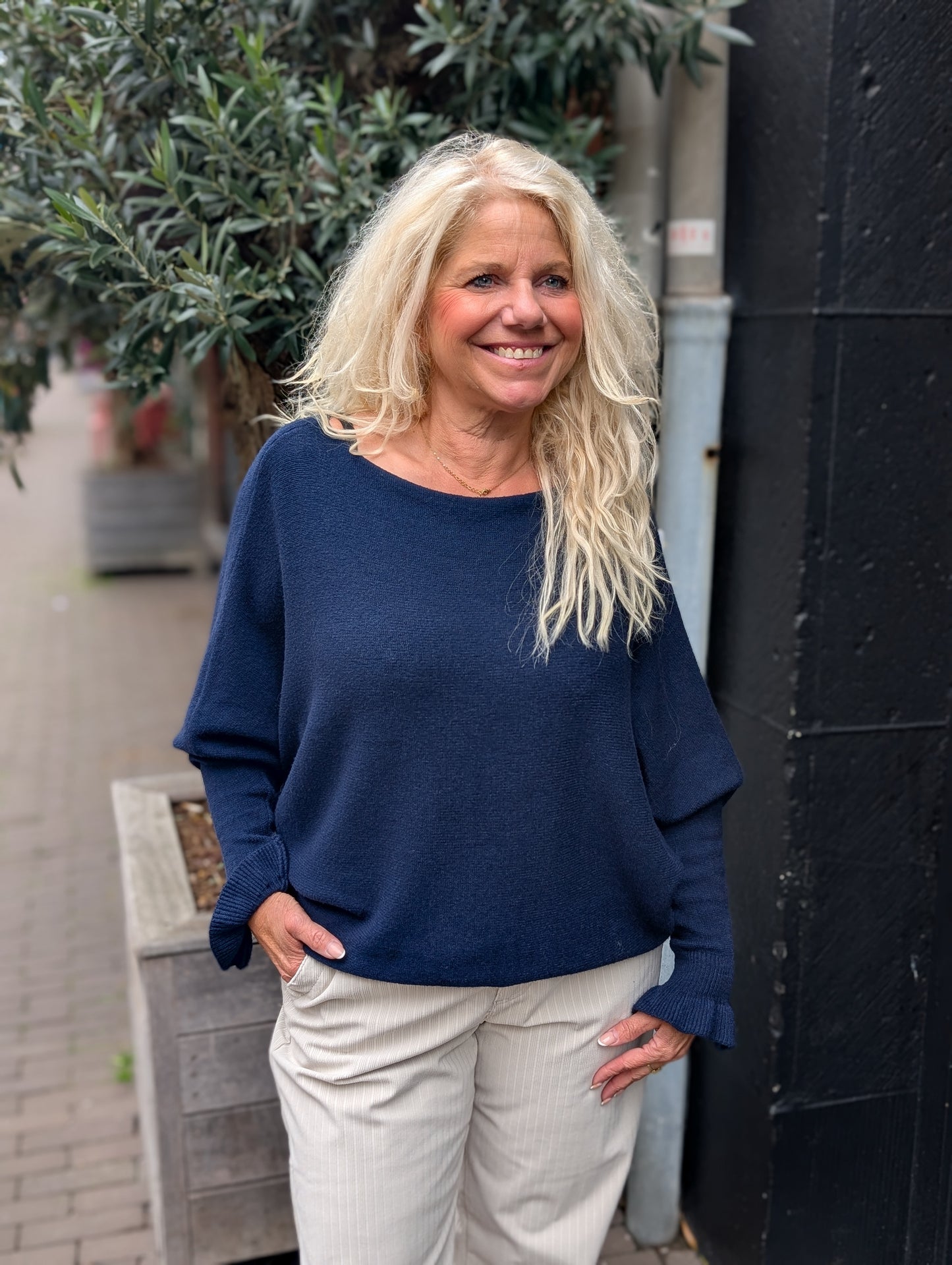 Viva vleermuis mouw trui - Donkerblauw