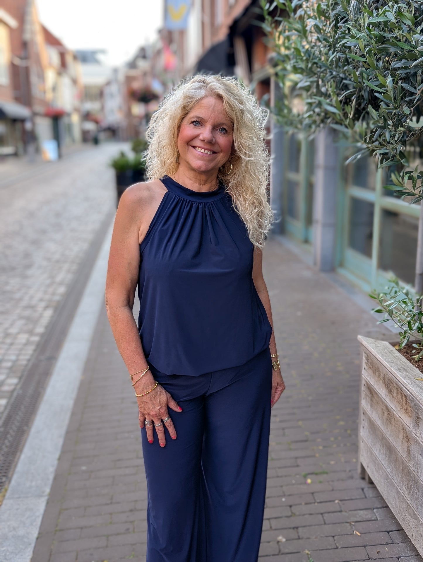 Basis travelstof wide leg - Donkerblauw