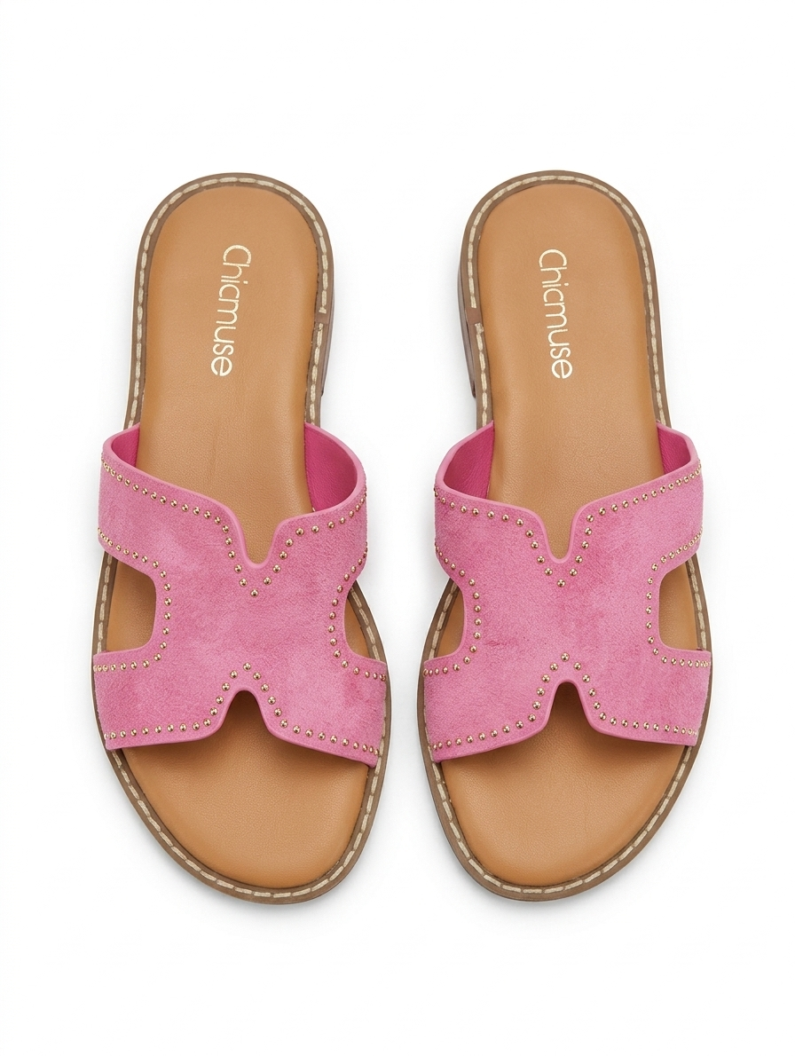 Golden Hour' Suede Studded Slippers - Roze
