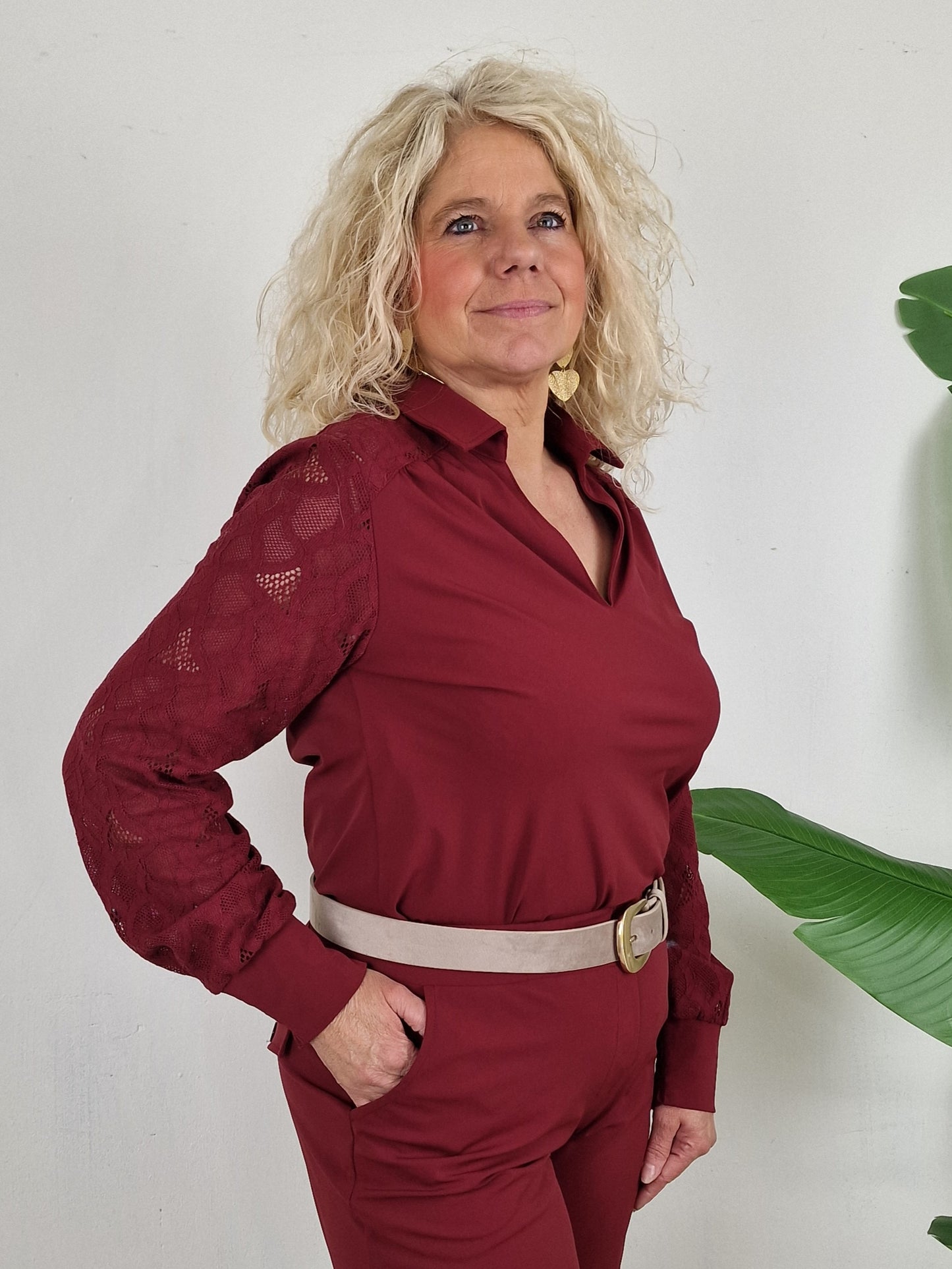 Maaike Triple nine travel stof blouse\ Burgundy rood