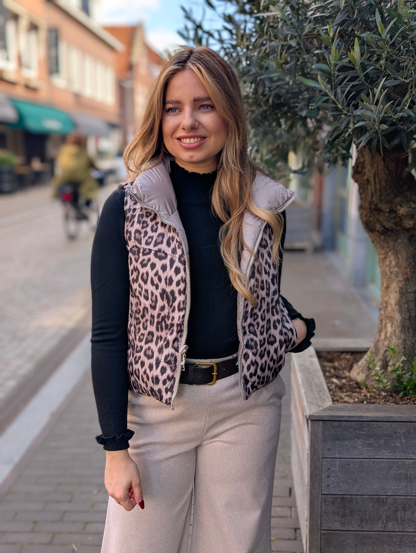 Chels bodywarmer - Taupe/ panter