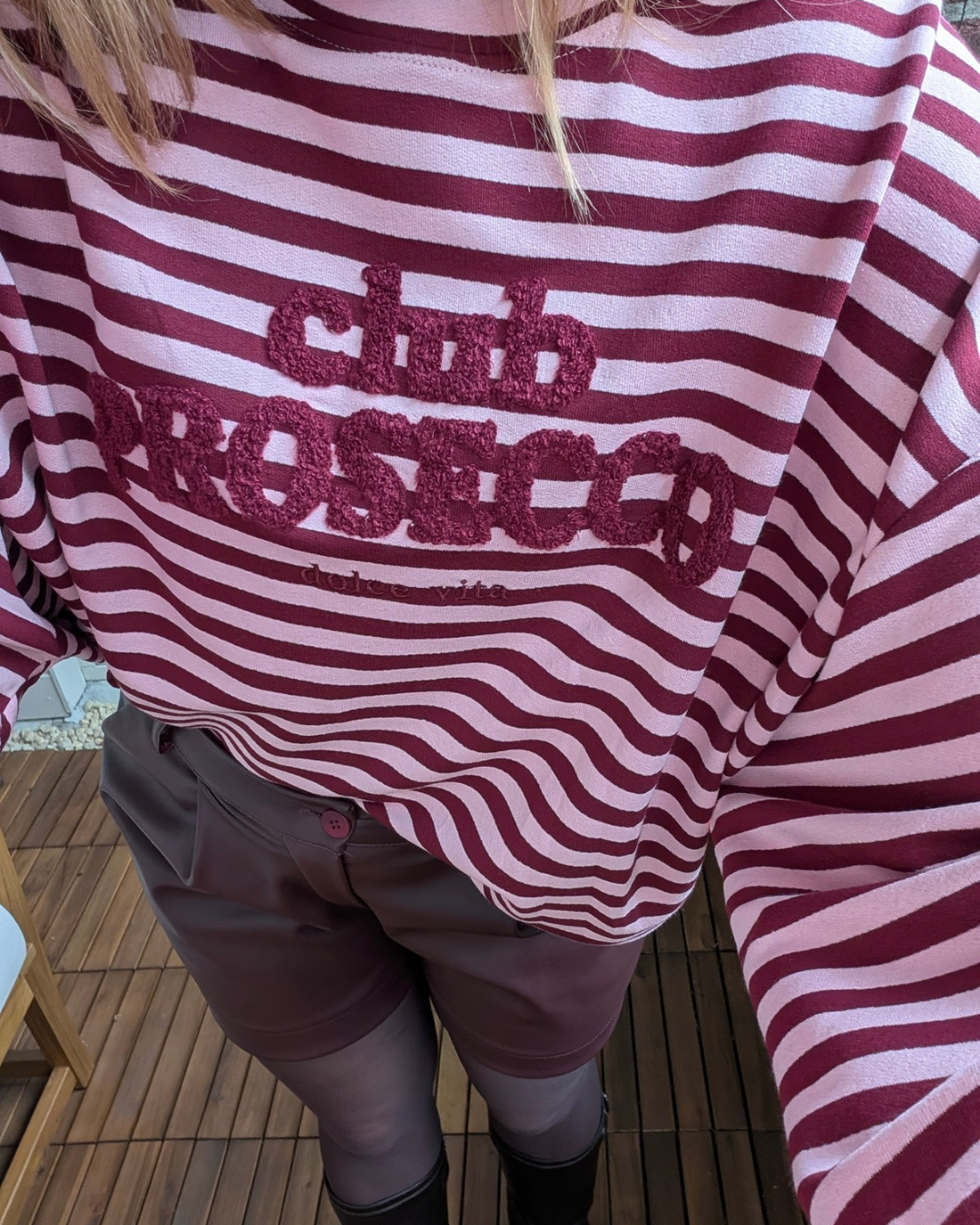 Prosecco Stripe Longsleeve - Roze/Bordeauxrood