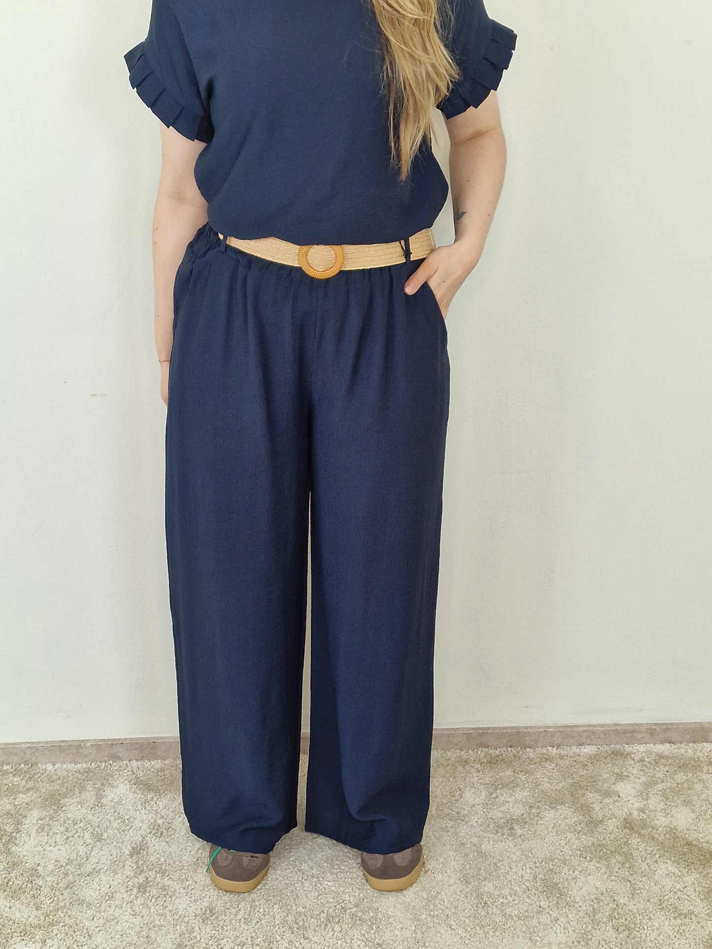 Sandra pantalon met riem - Donker blauw