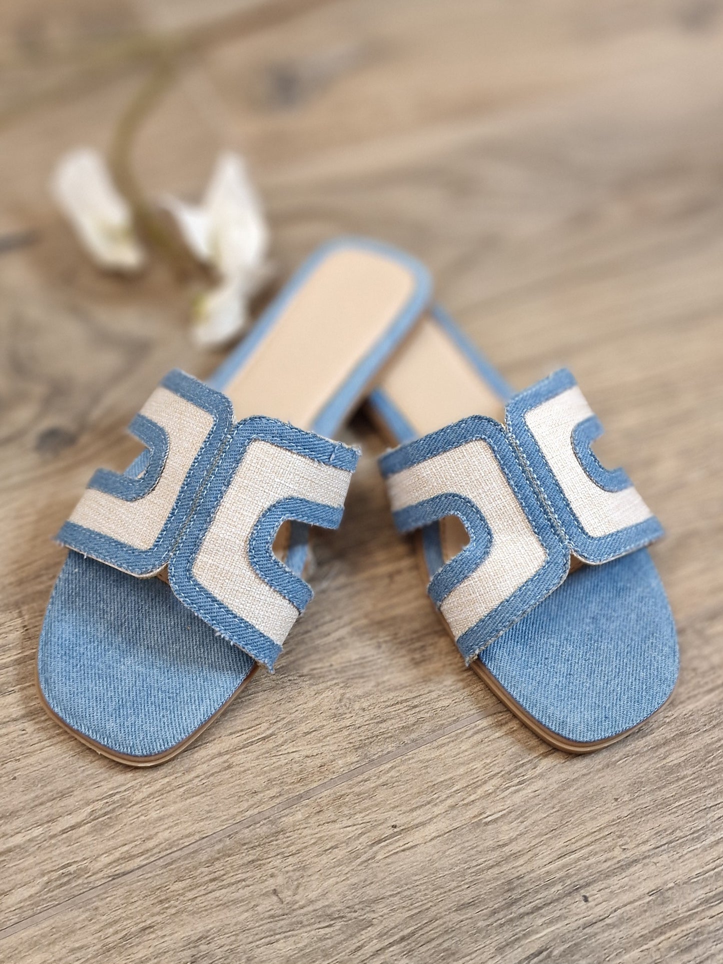 Slippers linnen look - Denim blue