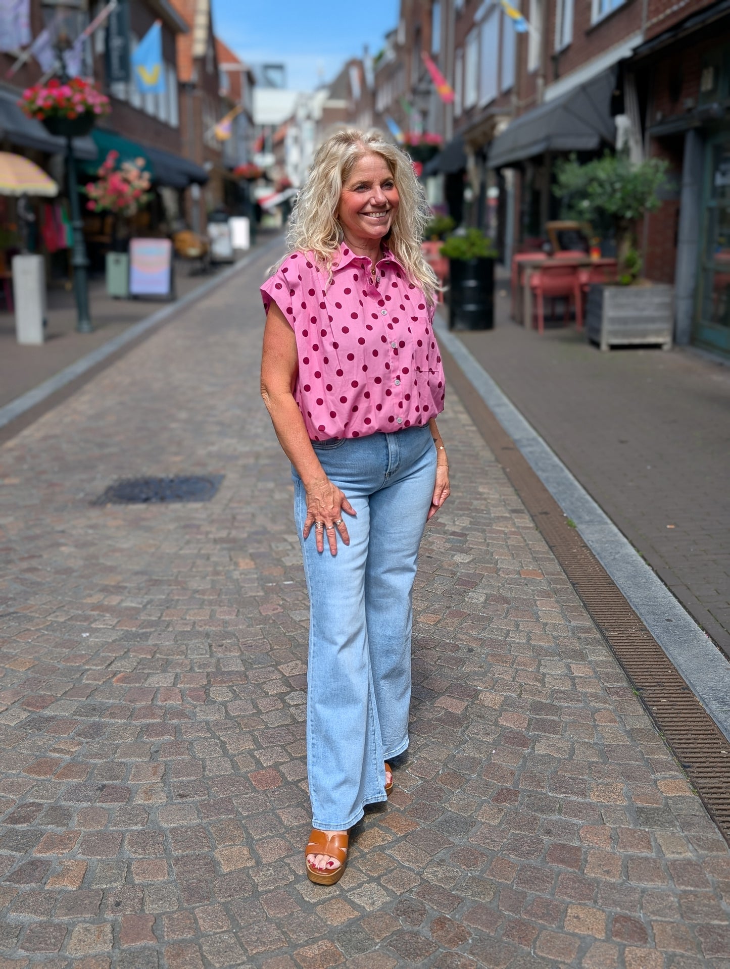 Katoenen blouse Veerle polkadots - Roze/Bordeaux