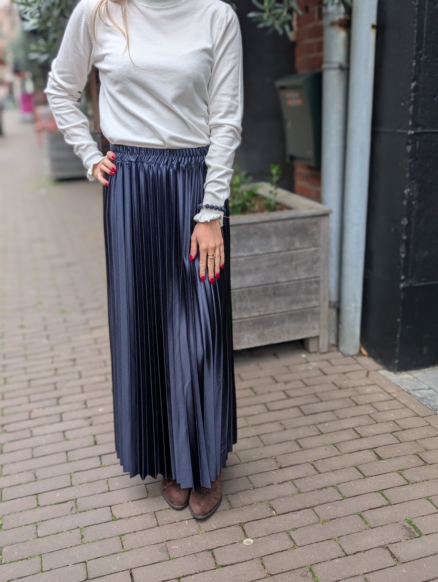 Patty glans plissé rok - Donkerblauw