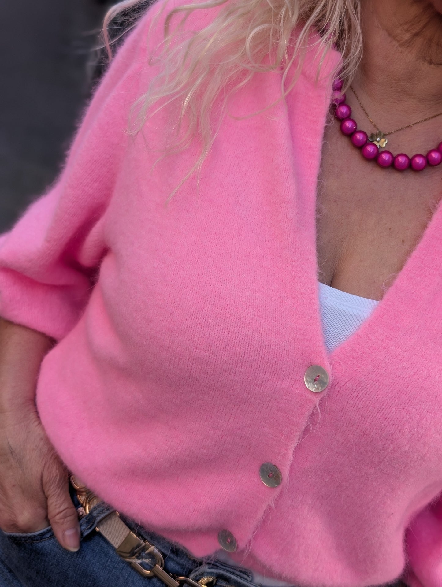 Liselot kort vest - Hard roze