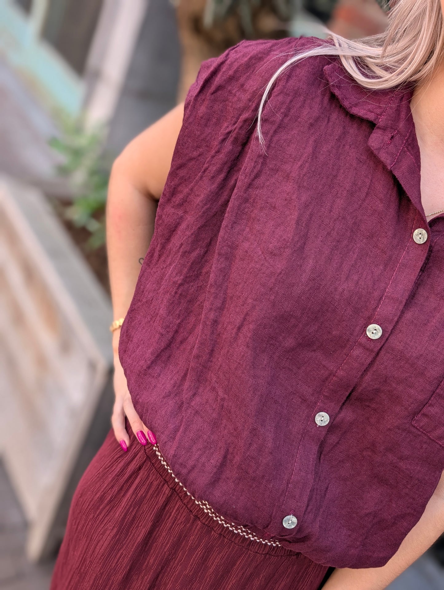 Linnen blouse Veerle - Bordeaux rood