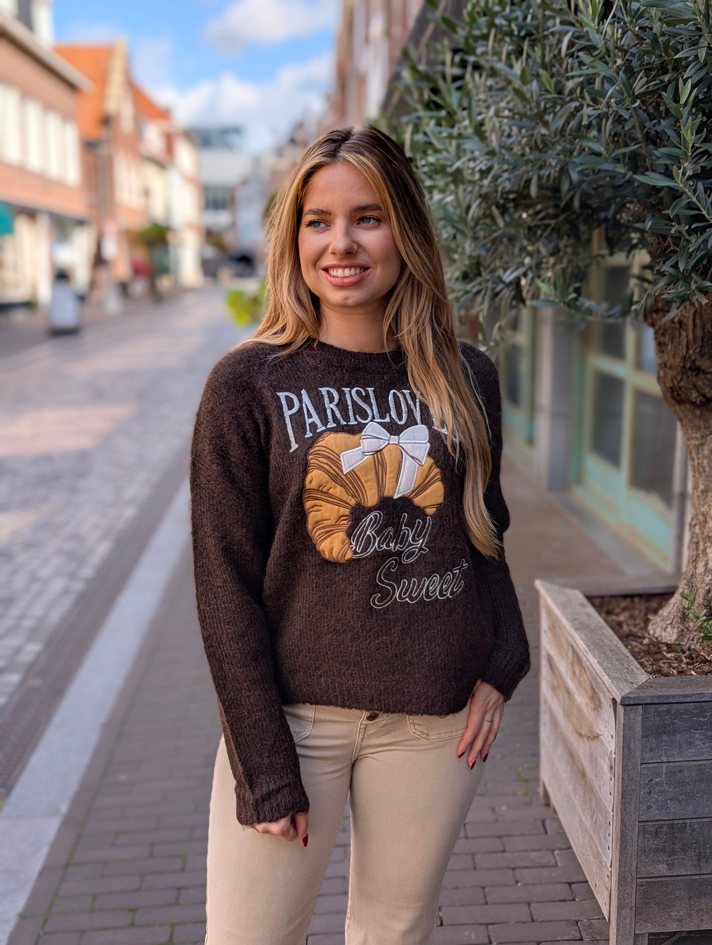 Paris loves trui - Bruin