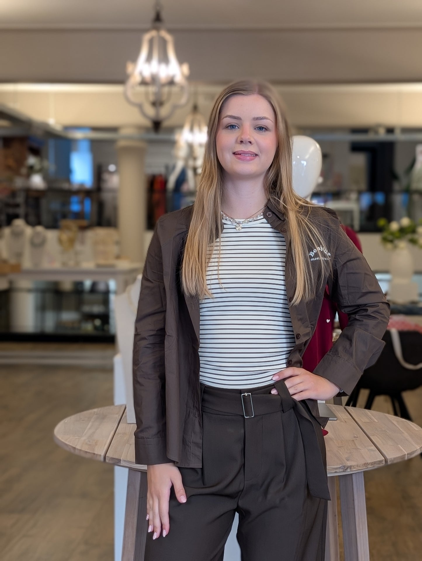 Bonjour mon amour blouse + Gestreepte top - Bruin
