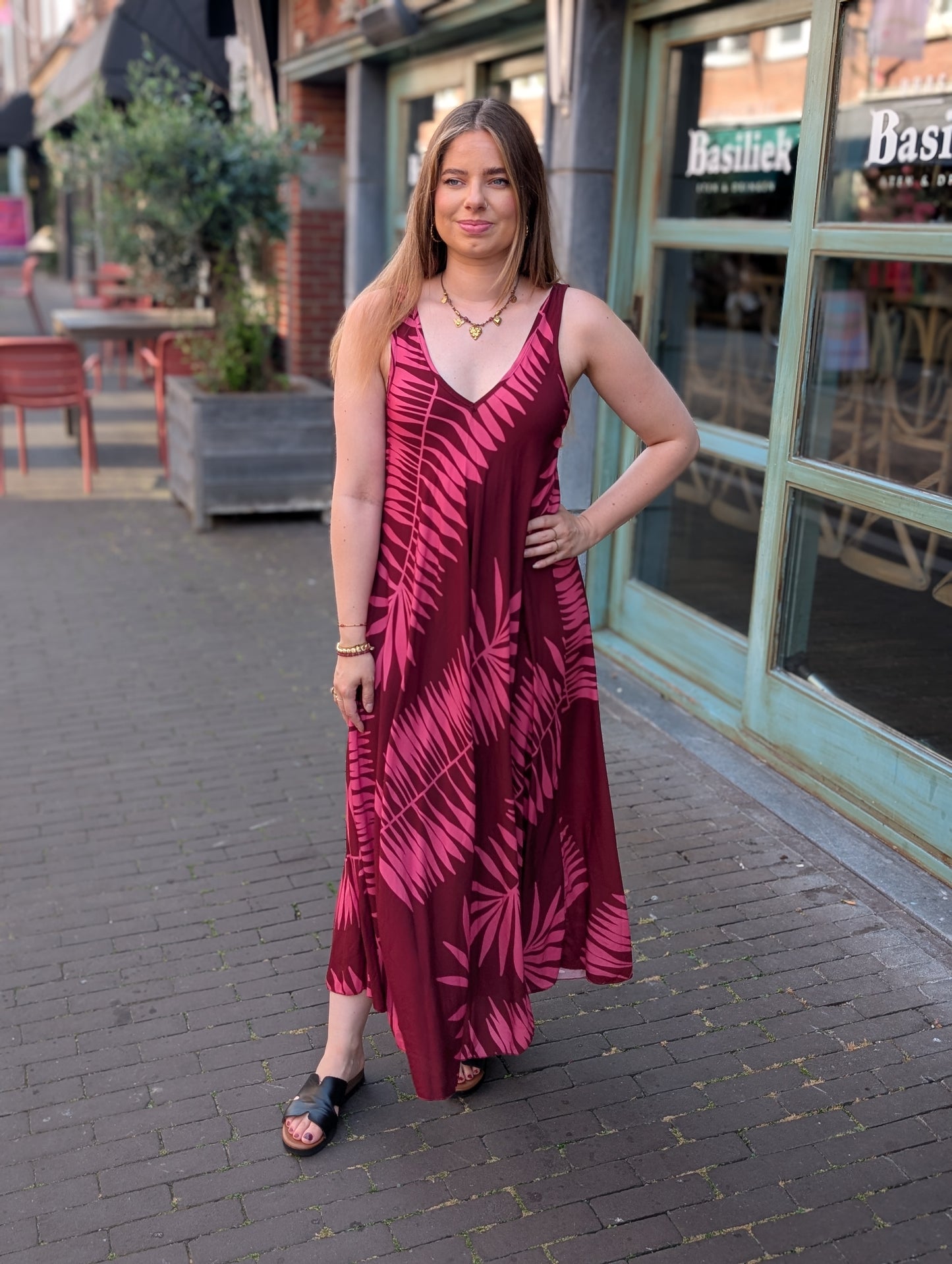 Karin zomerse jurk - Bordeaux / roze
