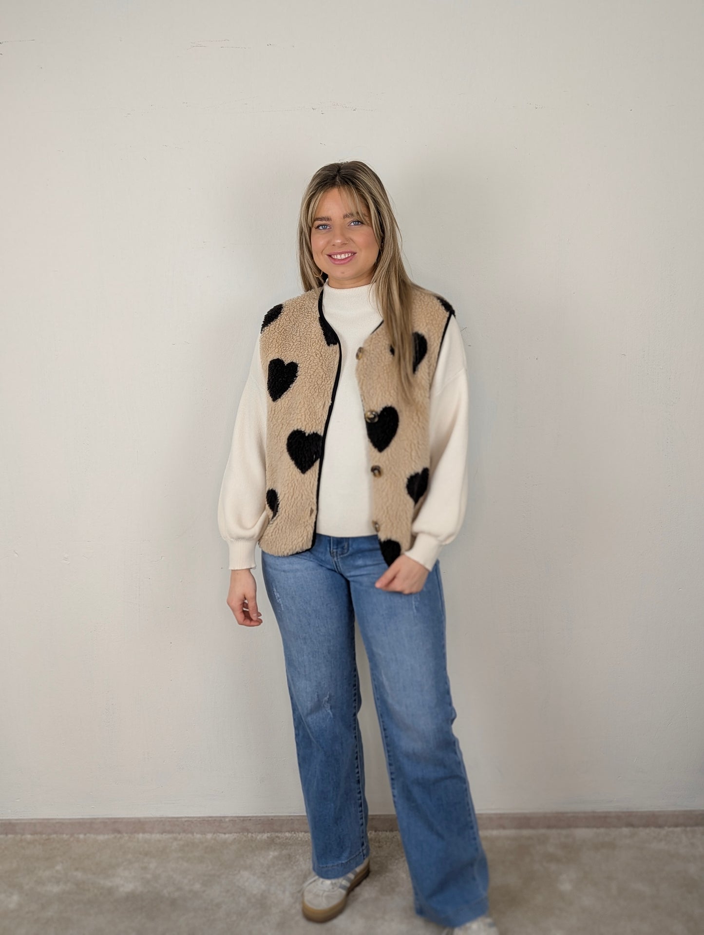 Teddy hartjes gilet Ninthe - Camel/ zwart