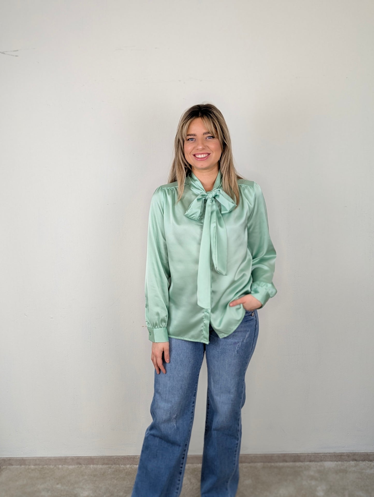 Vera silk strik blouse - Mint groen