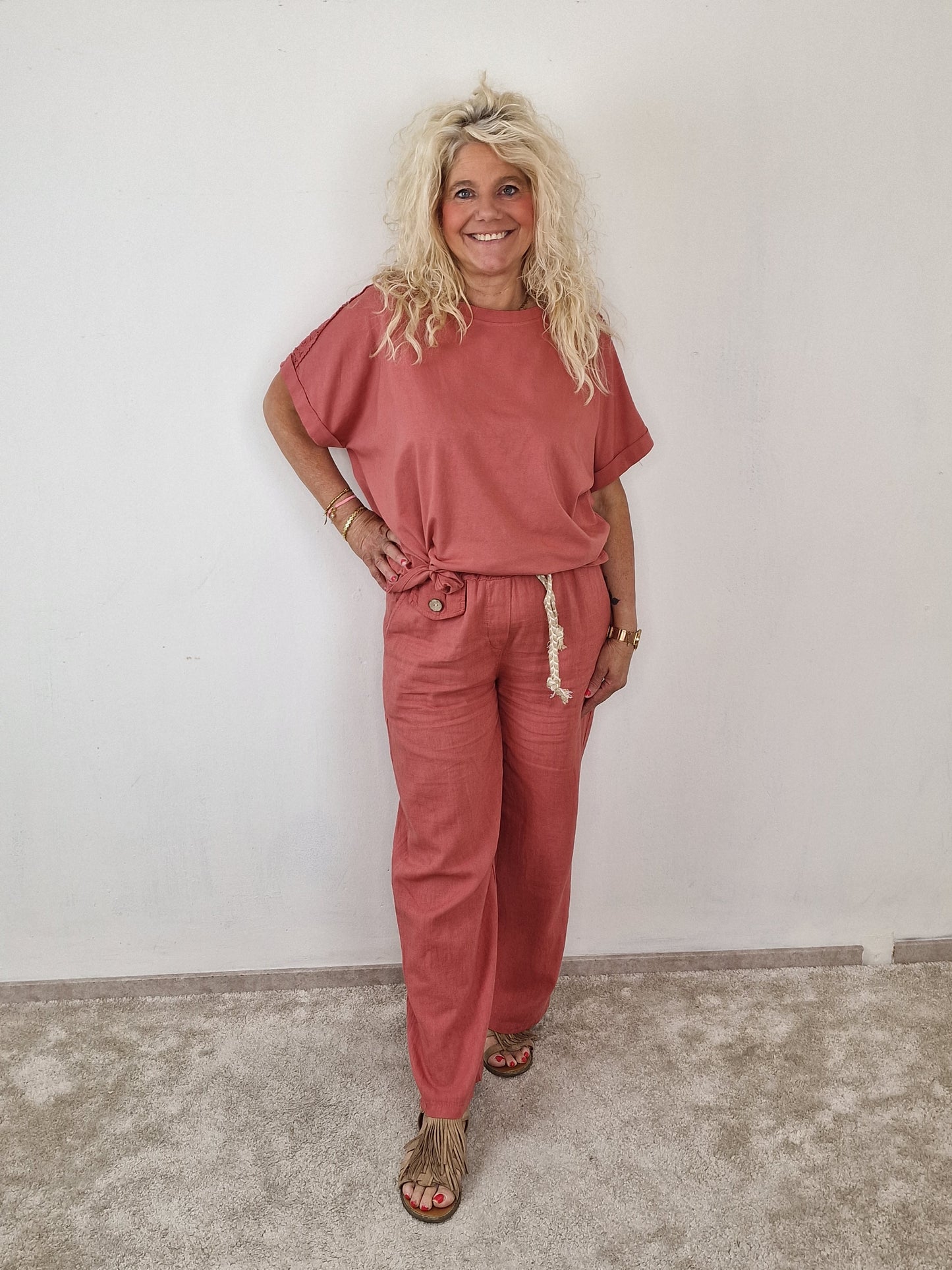 Katoen/linnen broek Eef - Blush