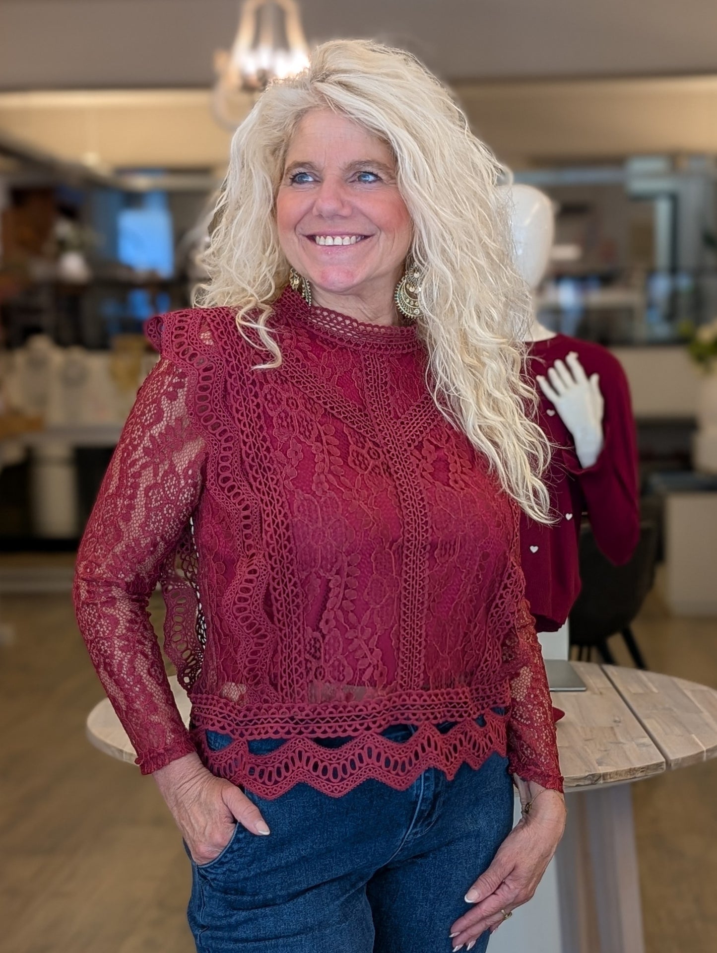 Kanten top Joline - Bordeauxrood