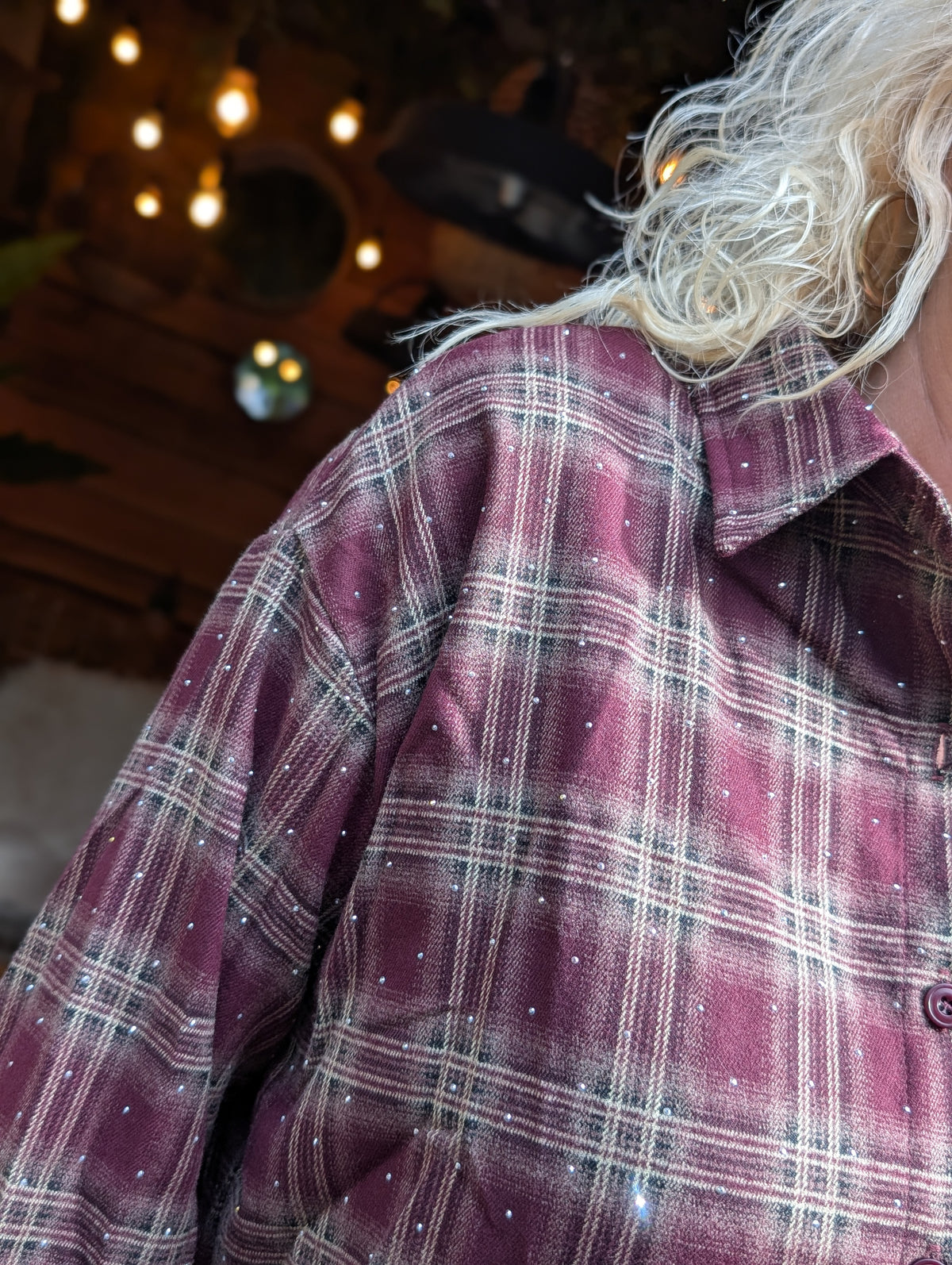 Riley Studded Check Blouse - Bordeax