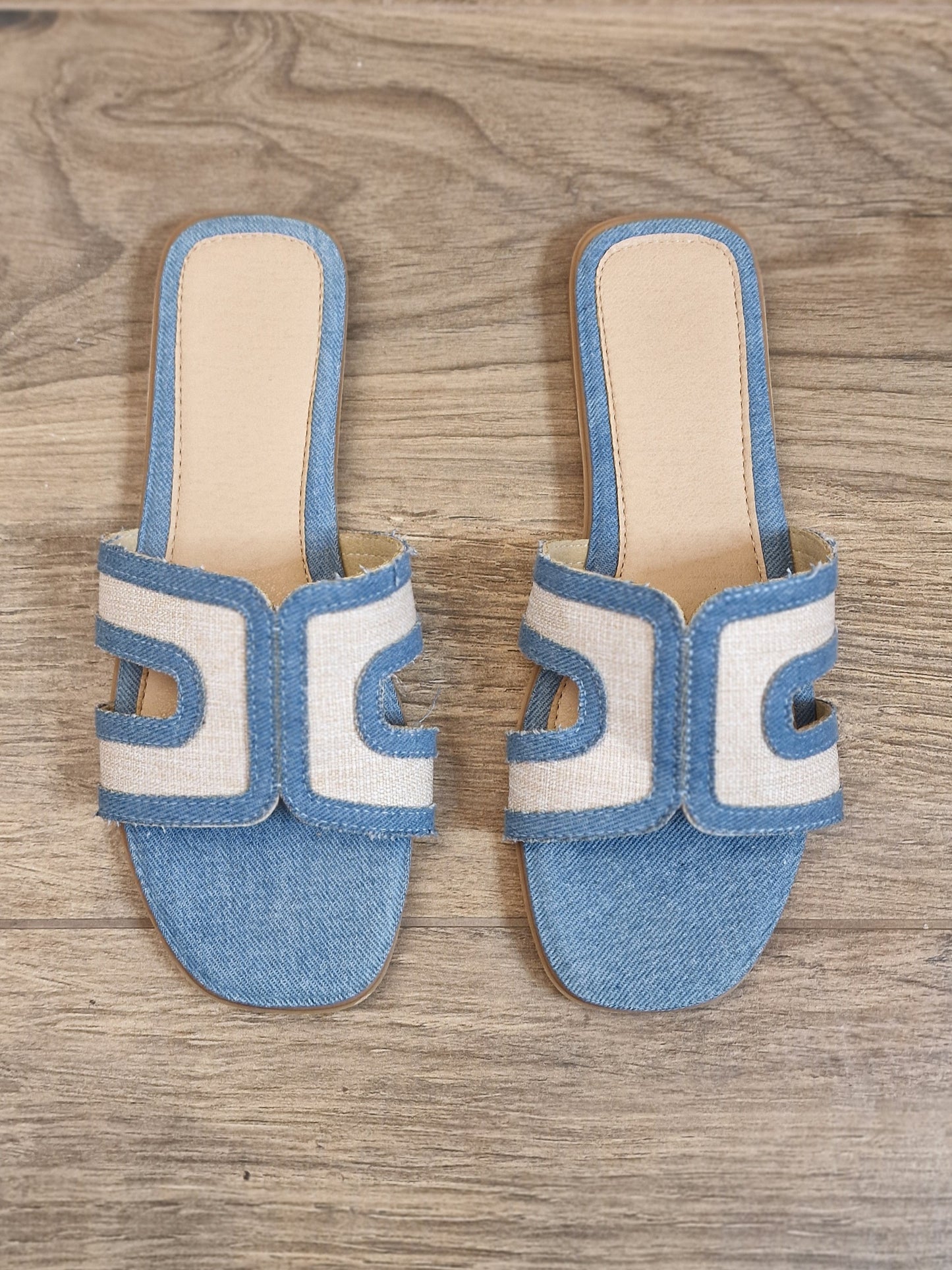 Slippers linnen look - Denim blue