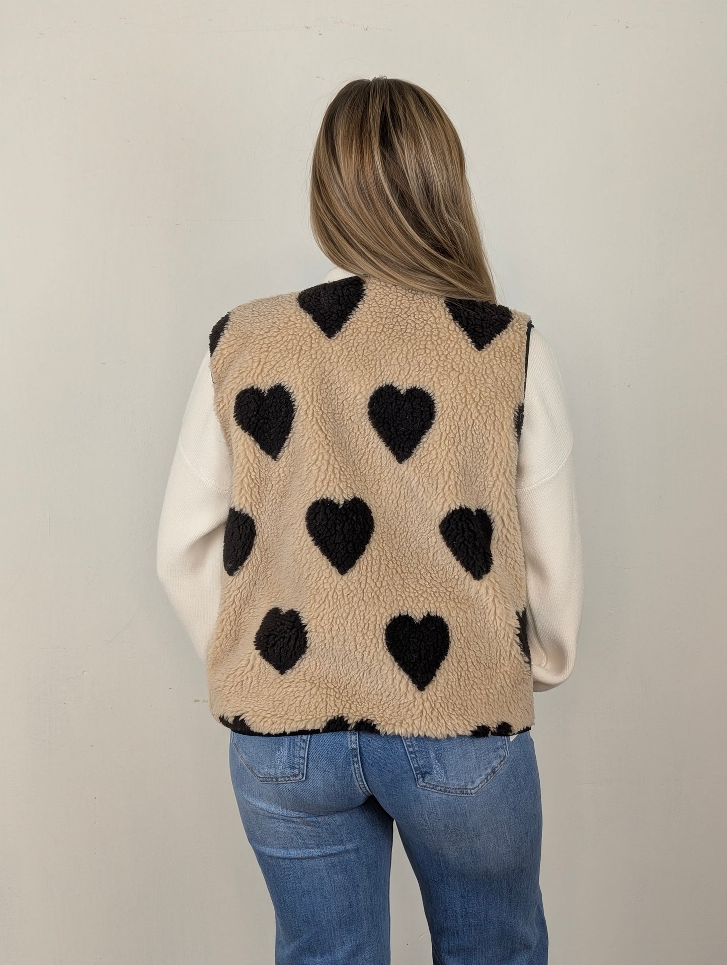Teddy hartjes gilet Ninthe - Camel/ zwart