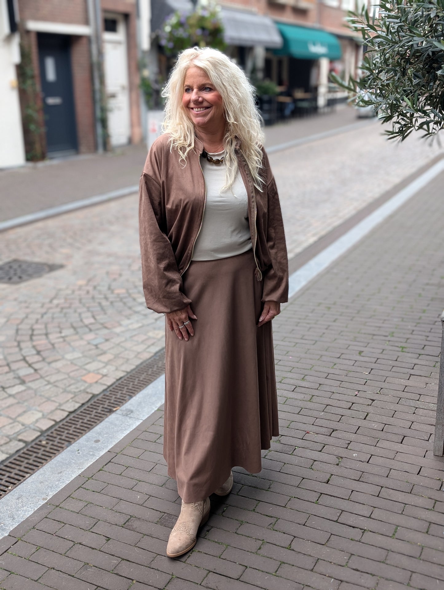 Suzi suède look lange rok - Donkerbruin