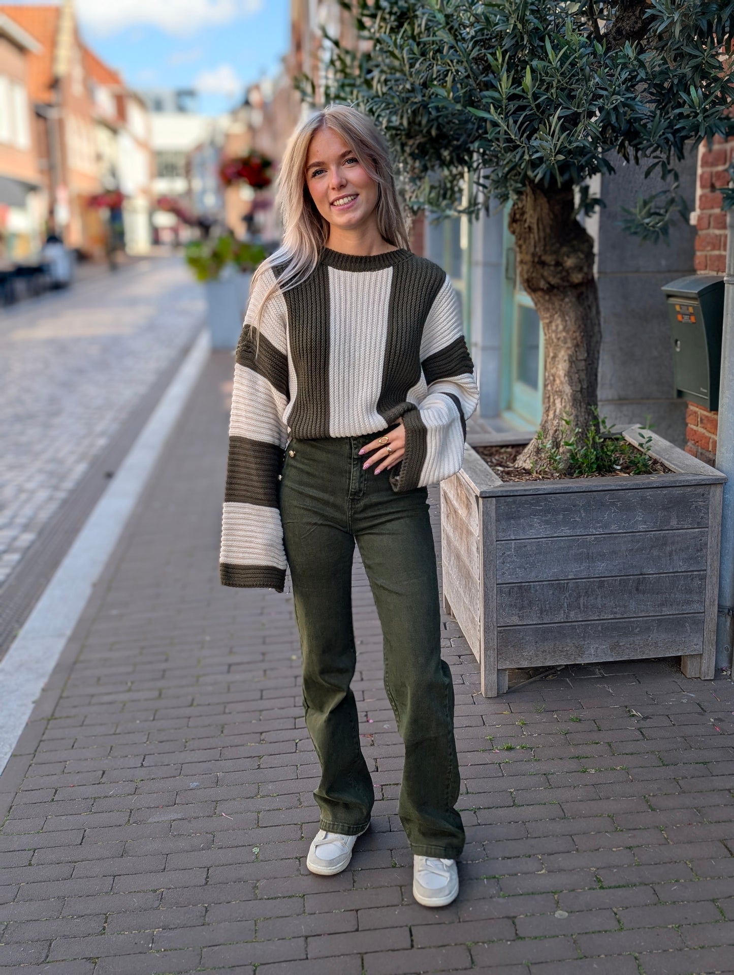 Folyrose wide leg knopen - Groen