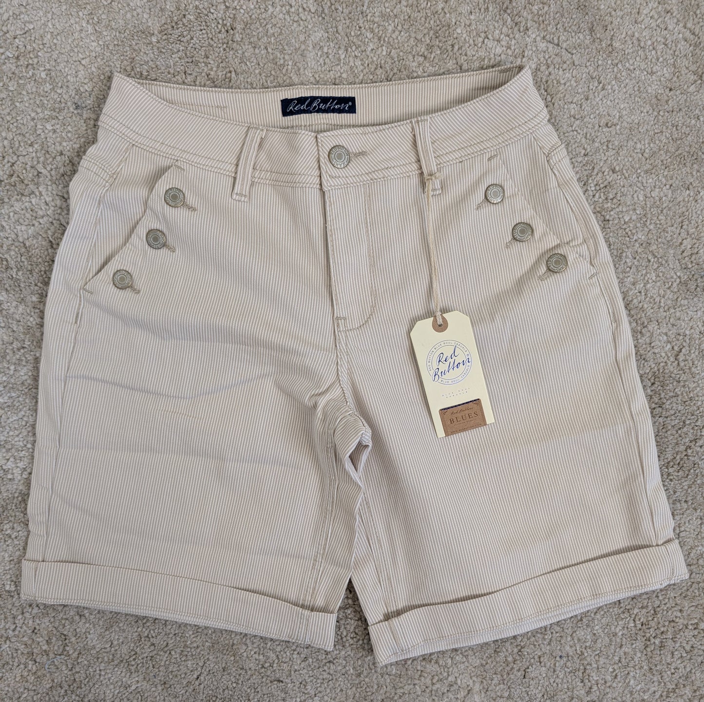Bibette Red Button short denim stripe