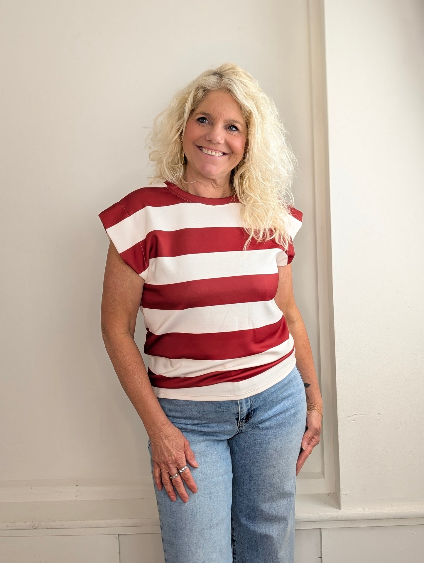 Striped top Sunset - Donkerrood/Ecru