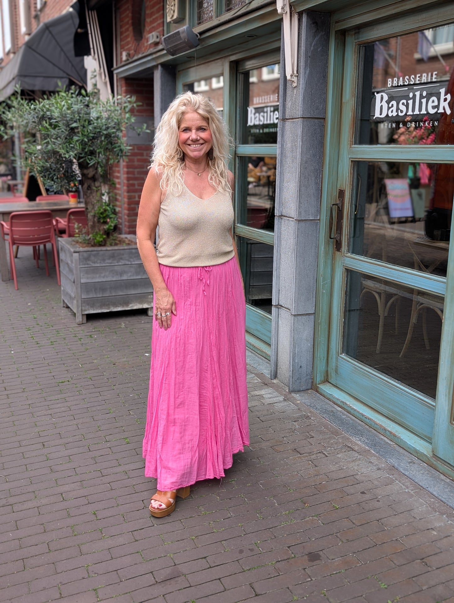 Crinkle maxi rok - Roze