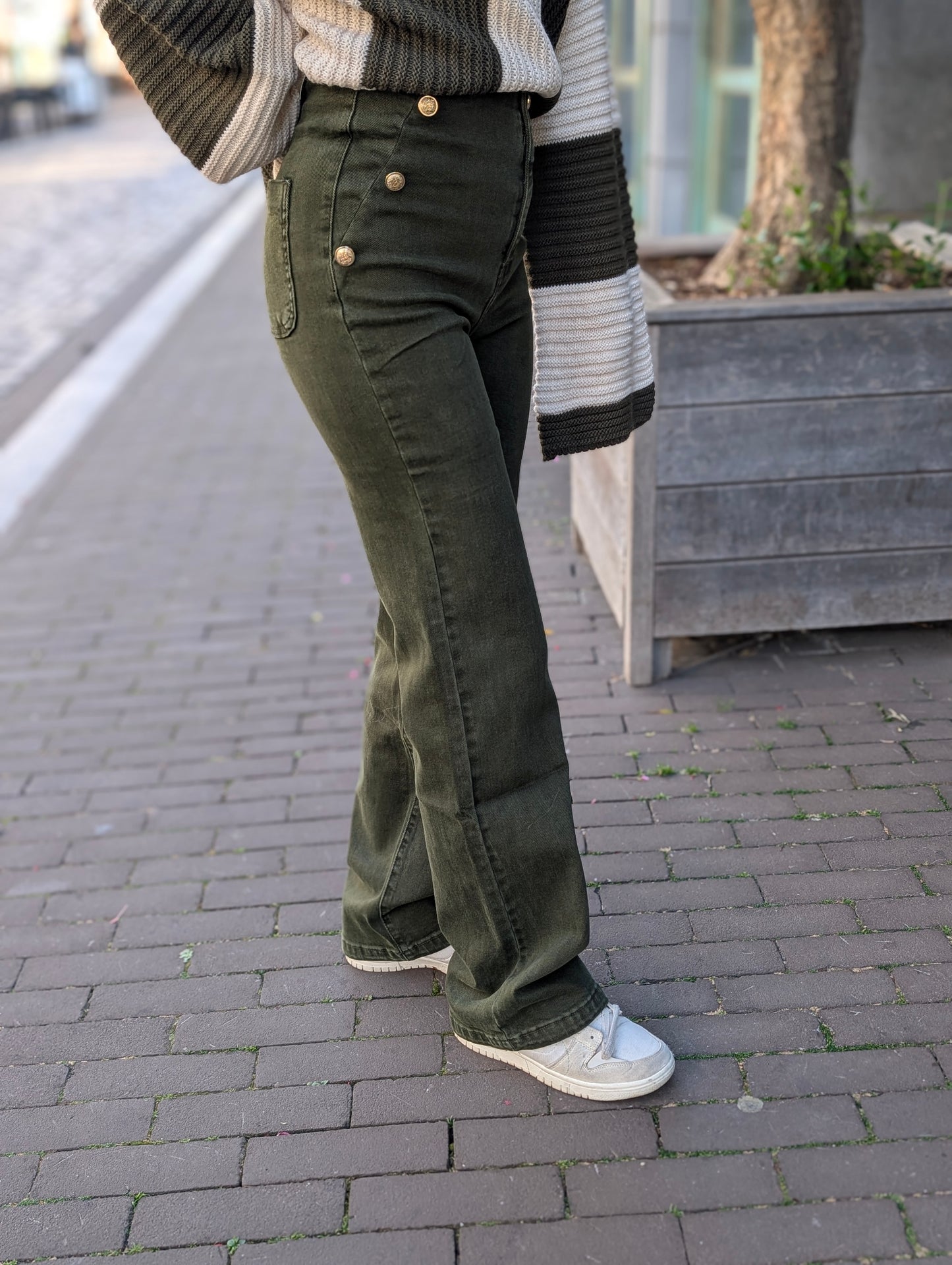 Folyrose wide leg knopen - Groen