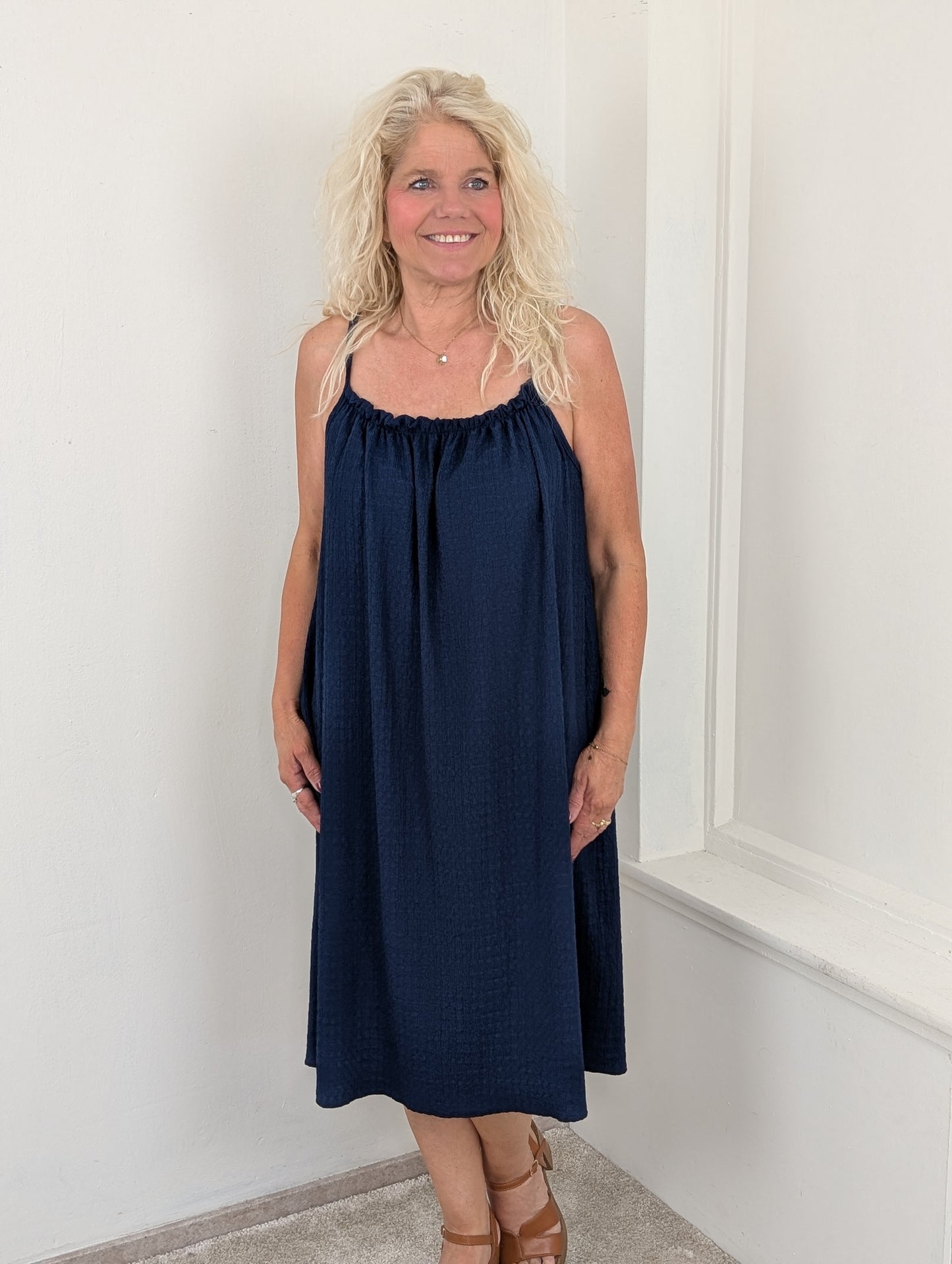 Amalfi crincle dress - Donkerblauw