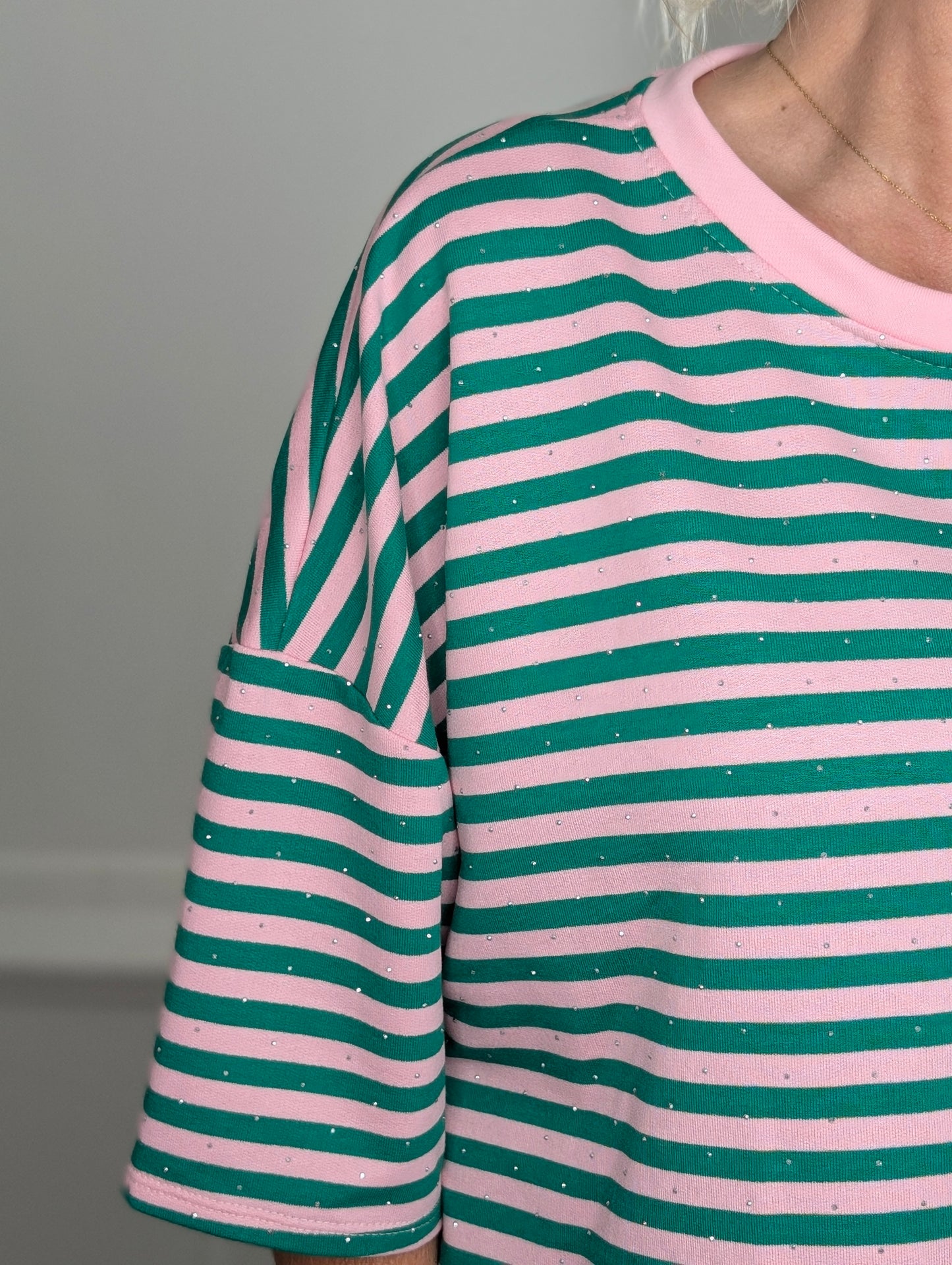 Gestreept shirt shimmer - Groen / lichtroze