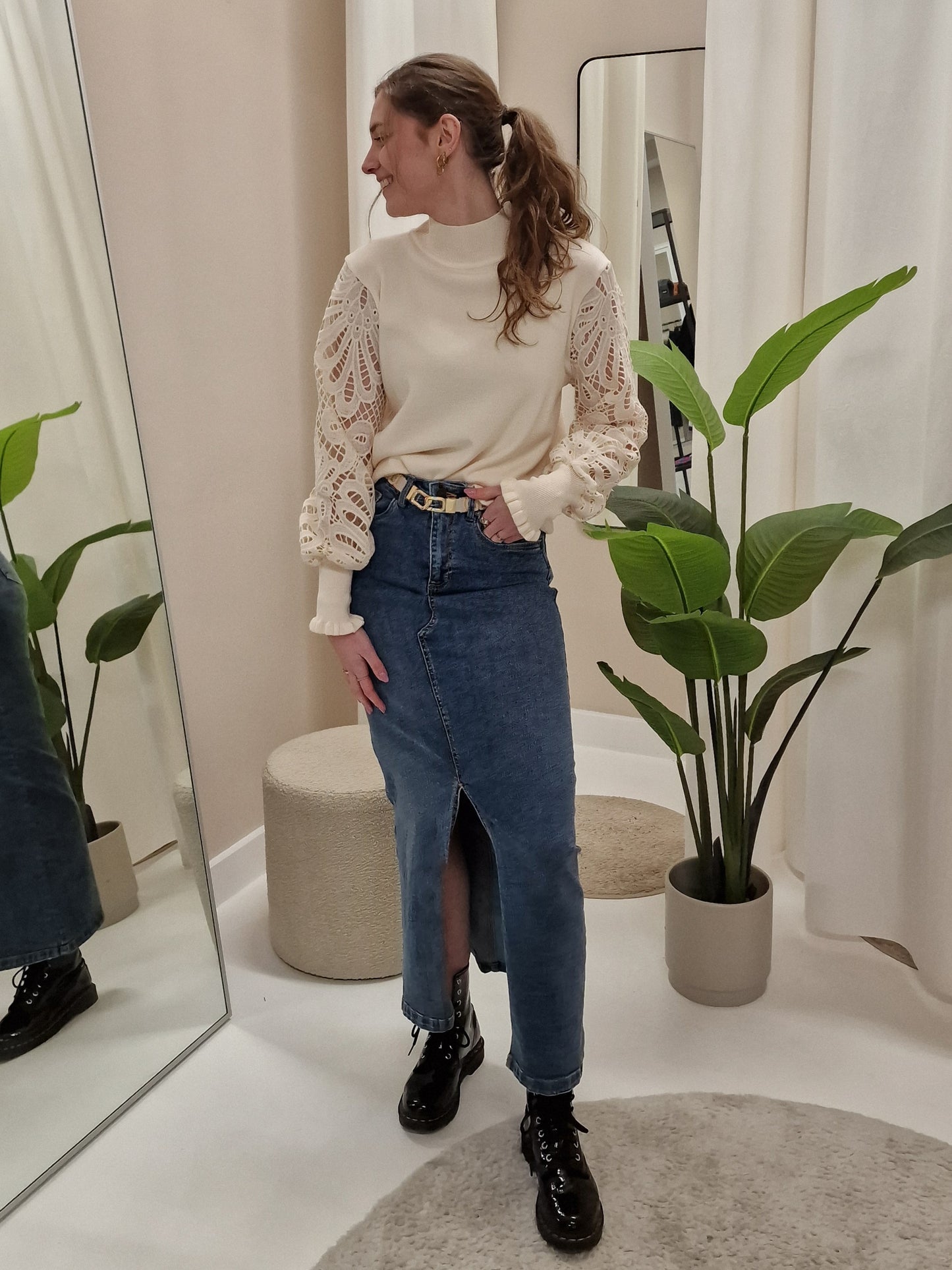 Olia lange jeans rok