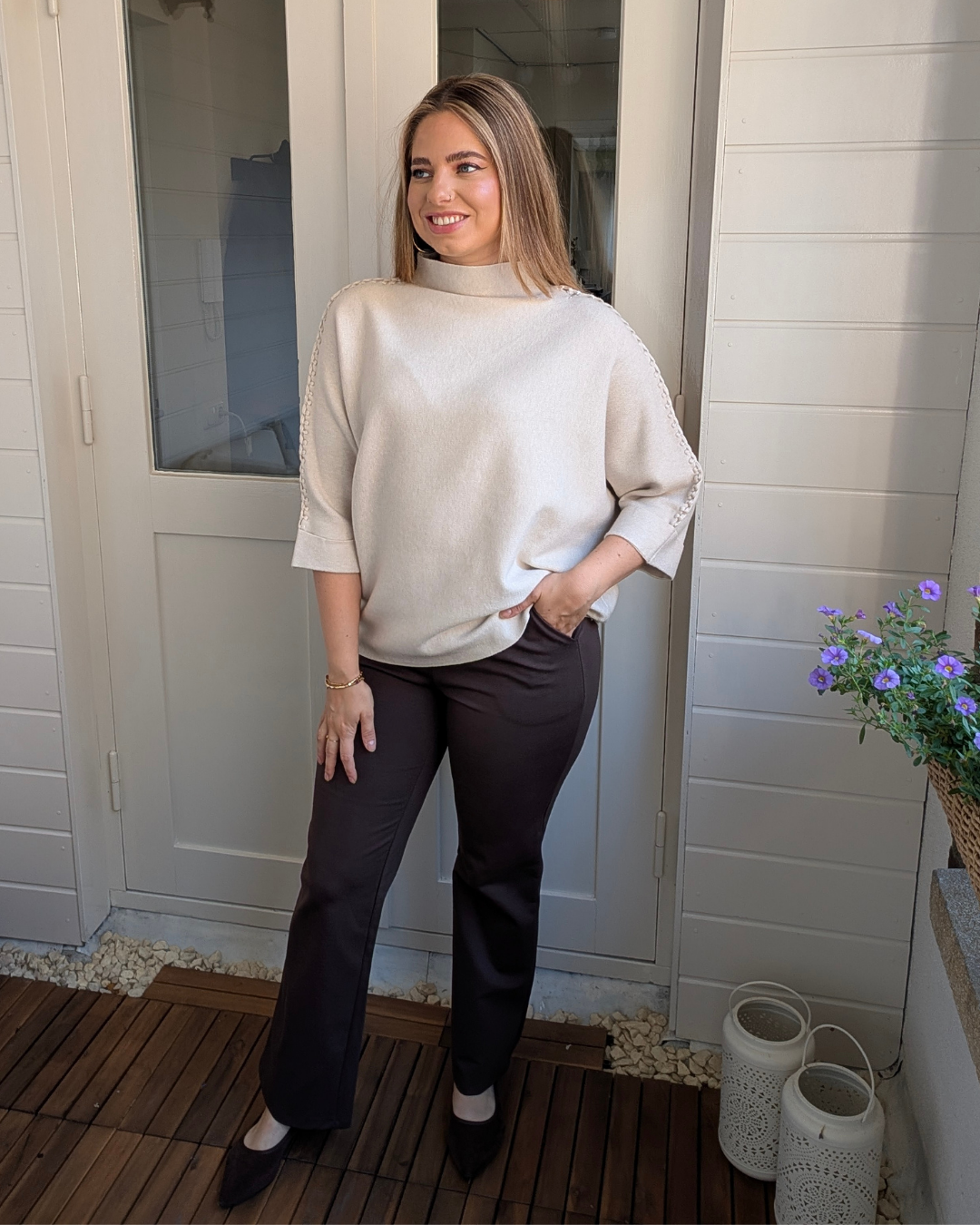 Trui met vlecht details - Beige