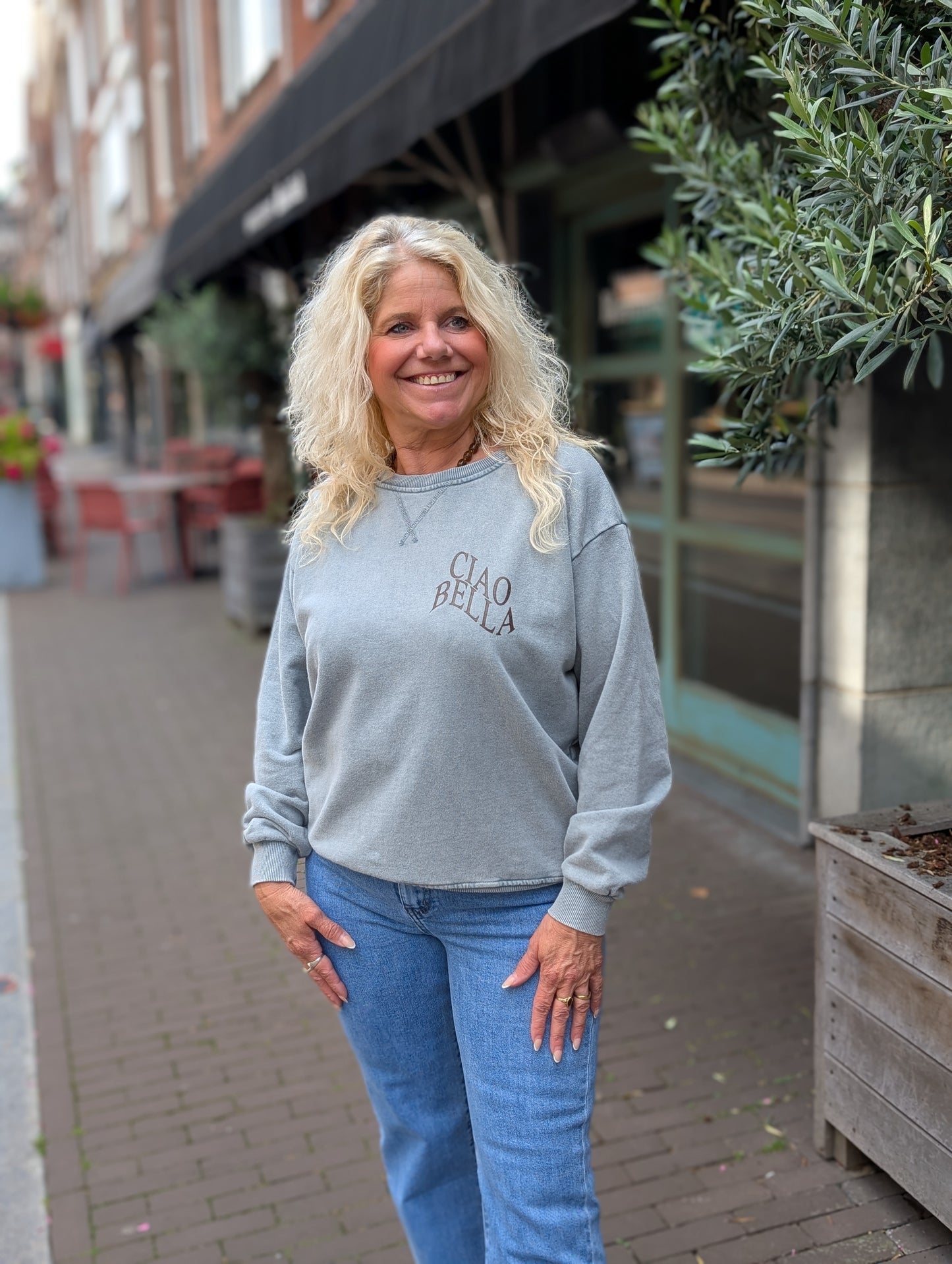 Ciao Bella Sweater - Washed Grey/Pink