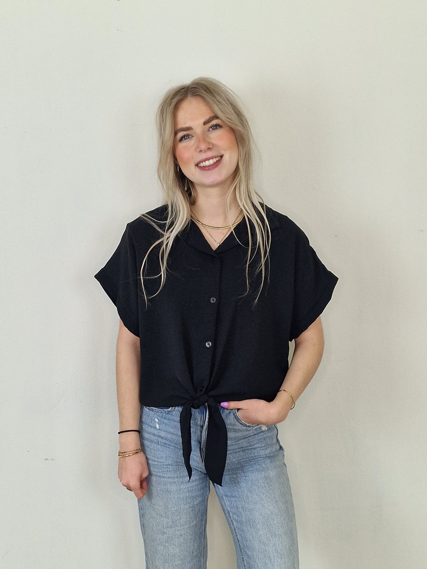 Nicole knoop blouse - Zwart