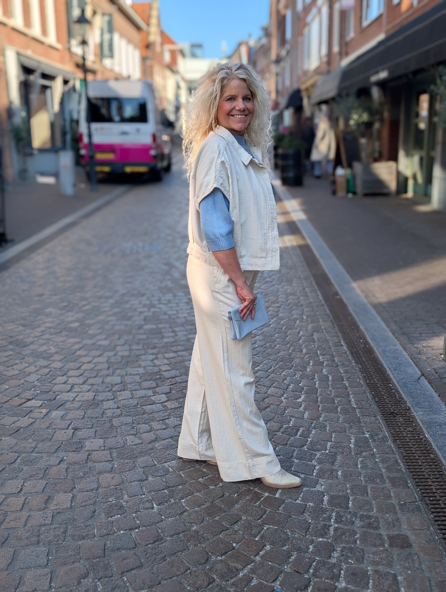 Zusss gestreepte wijde broek - Kit