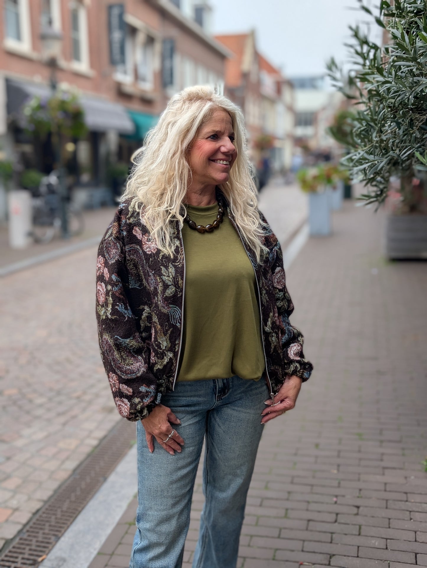 Bibal bloemen print bomber jas - Donkerbruin/Multicolor